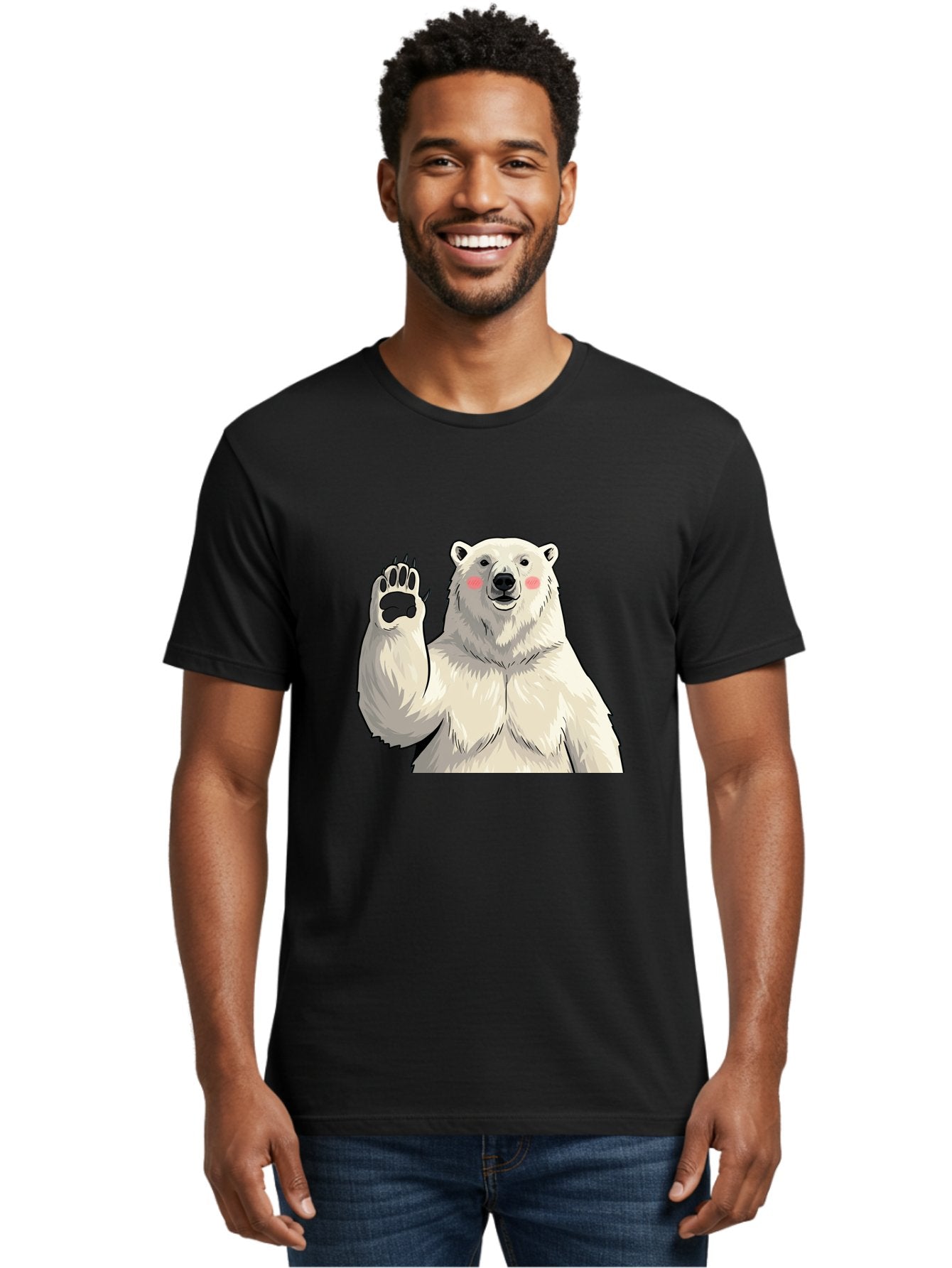 Polar-Bear-4 Men'S Graphic Tee, 100% Cotton, Comfortable Casual Summer Wear, Machine Washable, Cute Polar Bear, Waving Paw, Friendly Gesture, Adorable Cartoon, Pink Blush Cheeks, White Fur, Black Nose, Cartoon Character, Kawaii Design Bae641 20