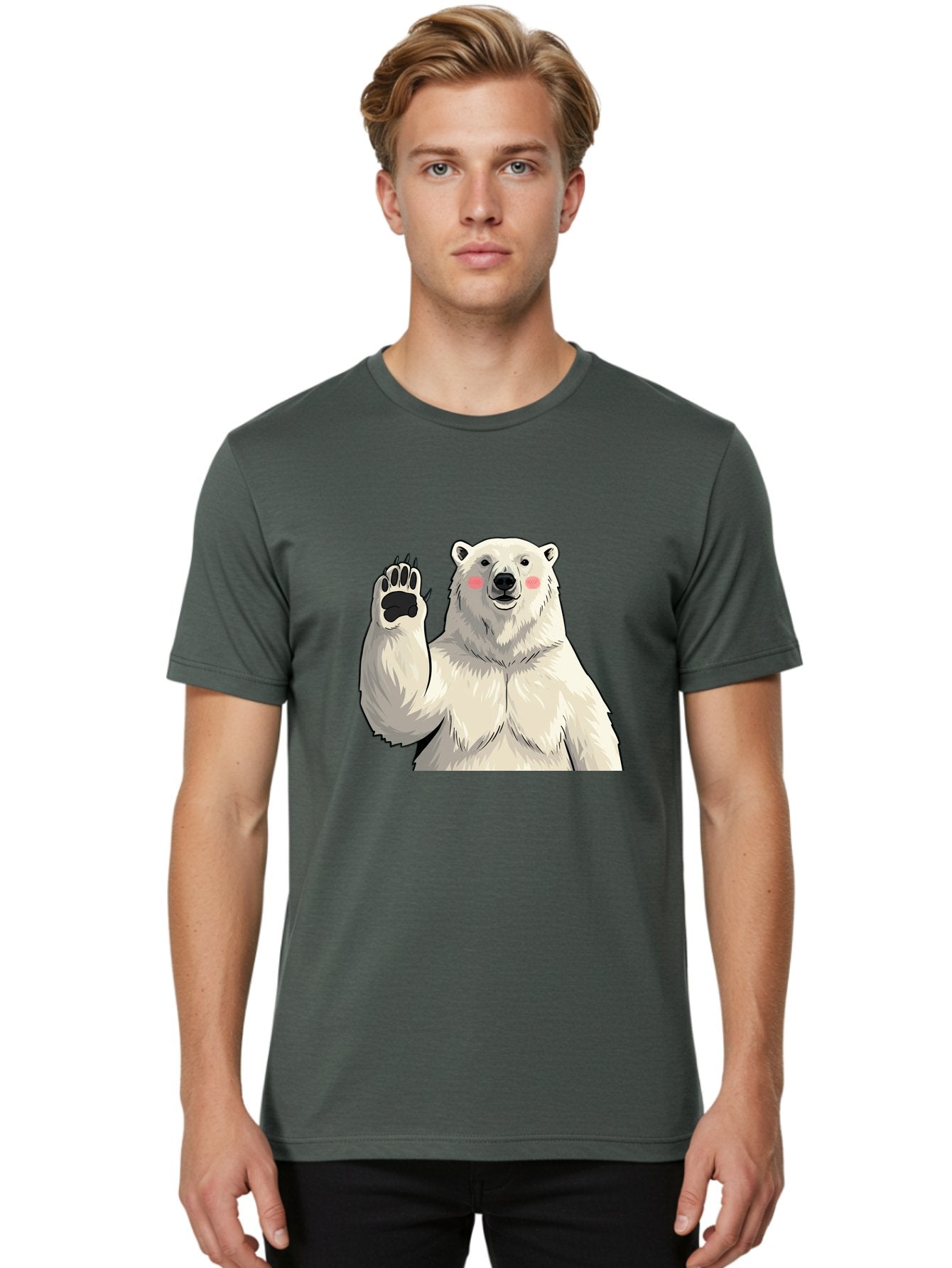 Polar-Bear-4 Men'S Graphic Tee, 100% Cotton, Comfortable Casual Summer Wear, Machine Washable, Cute Polar Bear, Waving Paw, Friendly Gesture, Adorable Cartoon, Pink Blush Cheeks, White Fur, Black Nose, Cartoon Character, Kawaii Design Bae641 26