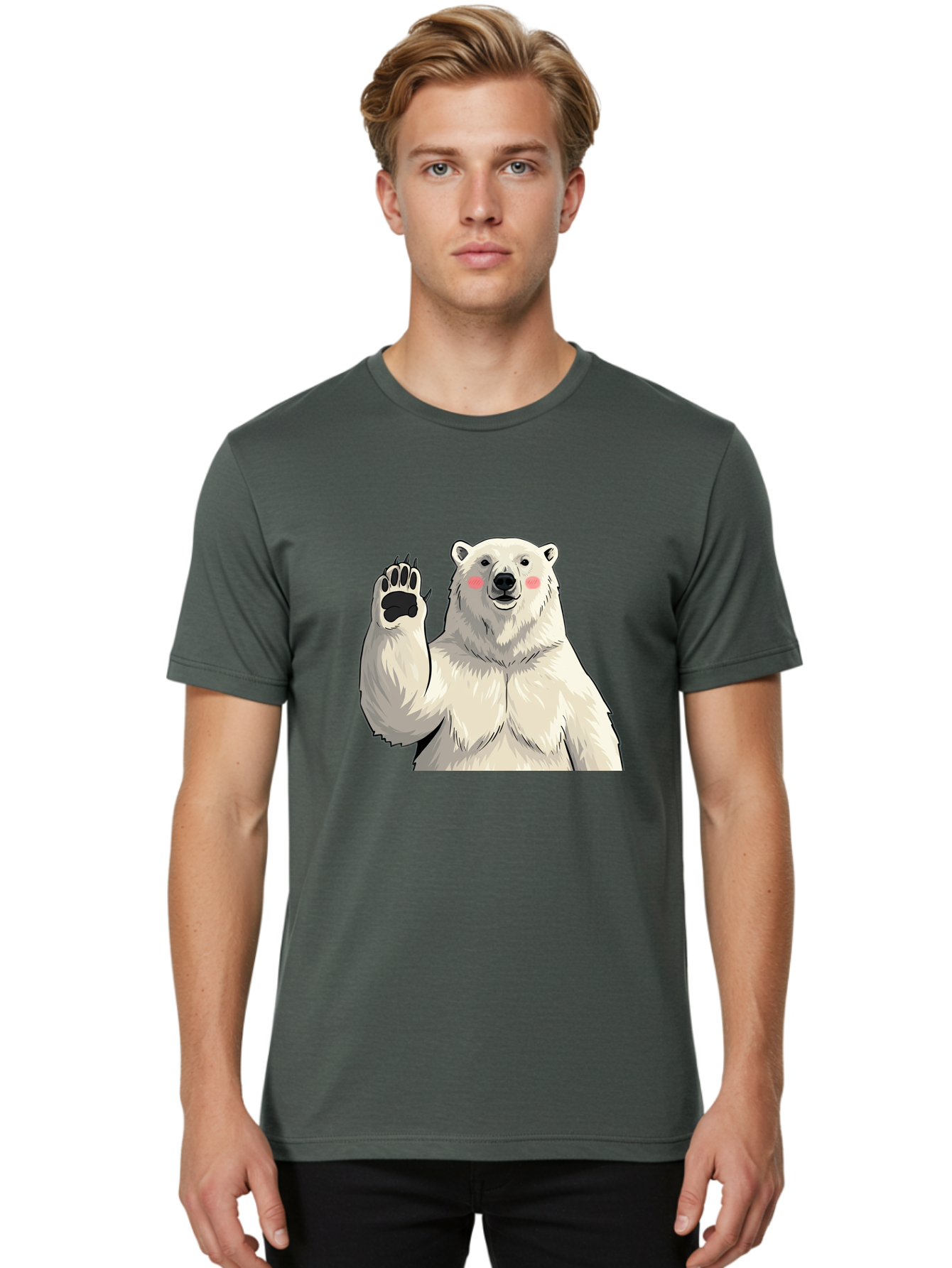 Polar-Bear-4 Men'S Graphic Tee, 100% Cotton, Comfortable Casual Summer Wear, Machine Washable, Cute Polar Bear, Waving Paw, Friendly Gesture, Adorable Cartoon, Pink Blush Cheeks, White Fur, Black Nose, Cartoon Character, Kawaii Design Bae641 20