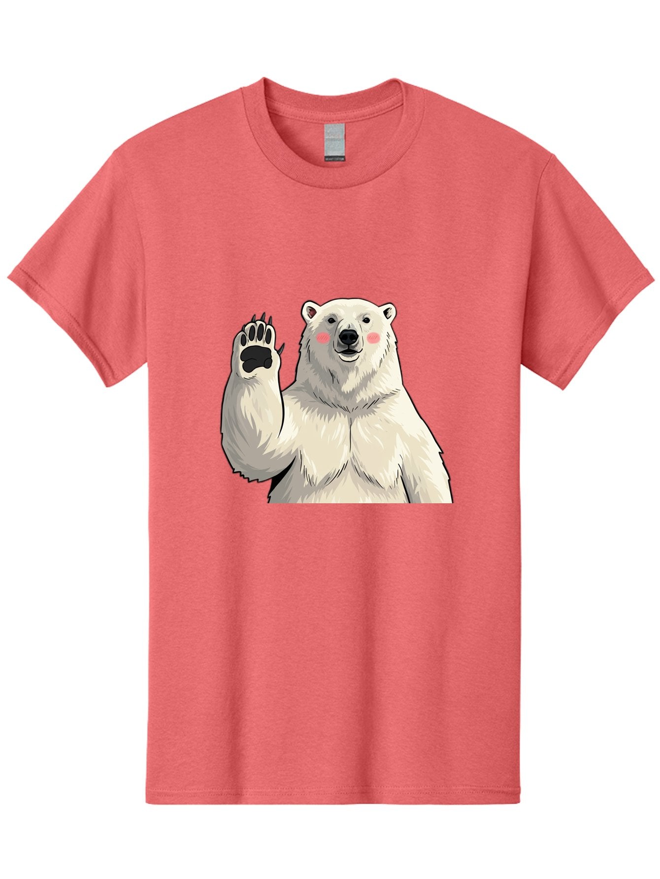 Polar-Bear-4 Men'S Graphic Tee, 100% Cotton, Comfortable Casual Summer Wear, Machine Washable, Cute Polar Bear, Waving Paw, Friendly Gesture, Adorable Cartoon, Pink Blush Cheeks, White Fur, Black Nose, Cartoon Character, Kawaii Design Bae641
