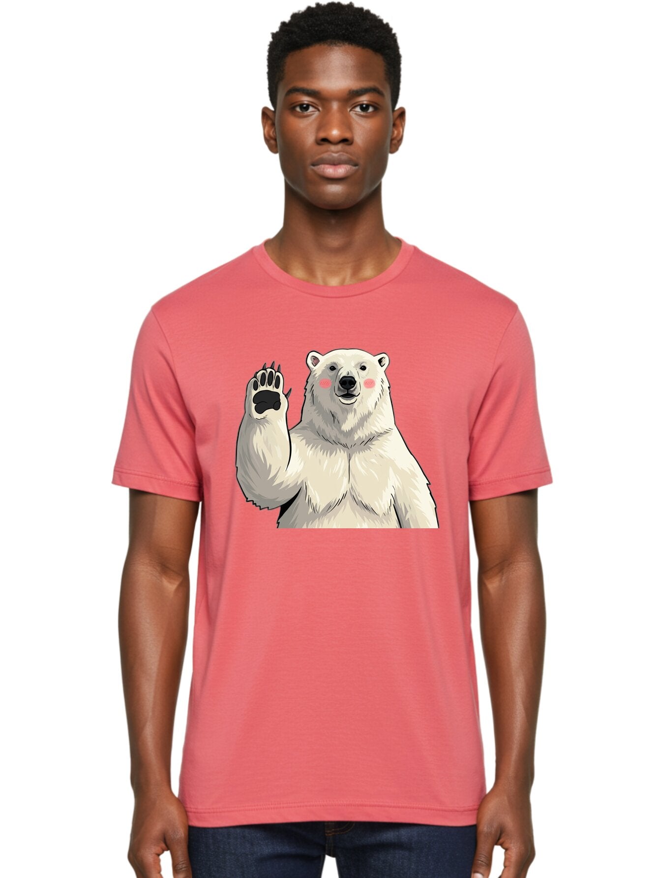 Polar-Bear-4 Men'S Graphic Tee, 100% Cotton, Comfortable Casual Summer Wear, Machine Washable, Cute Polar Bear, Waving Paw, Friendly Gesture, Adorable Cartoon, Pink Blush Cheeks, White Fur, Black Nose, Cartoon Character, Kawaii Design Bae641 21