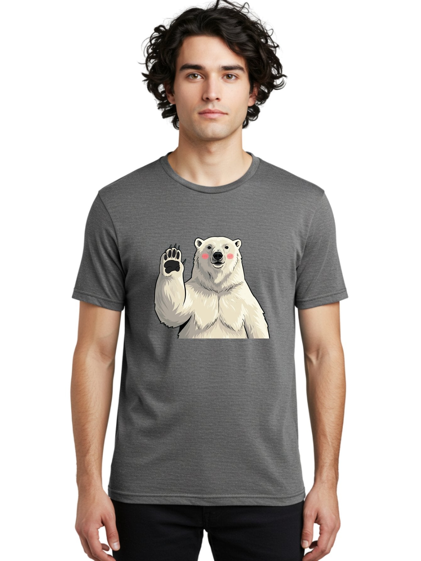 Polar-Bear-4 Men'S Graphic Tee, 100% Cotton, Comfortable Casual Summer Wear, Machine Washable, Cute Polar Bear, Waving Paw, Friendly Gesture, Adorable Cartoon, Pink Blush Cheeks, White Fur, Black Nose, Cartoon Character, Kawaii Design Bae641 17
