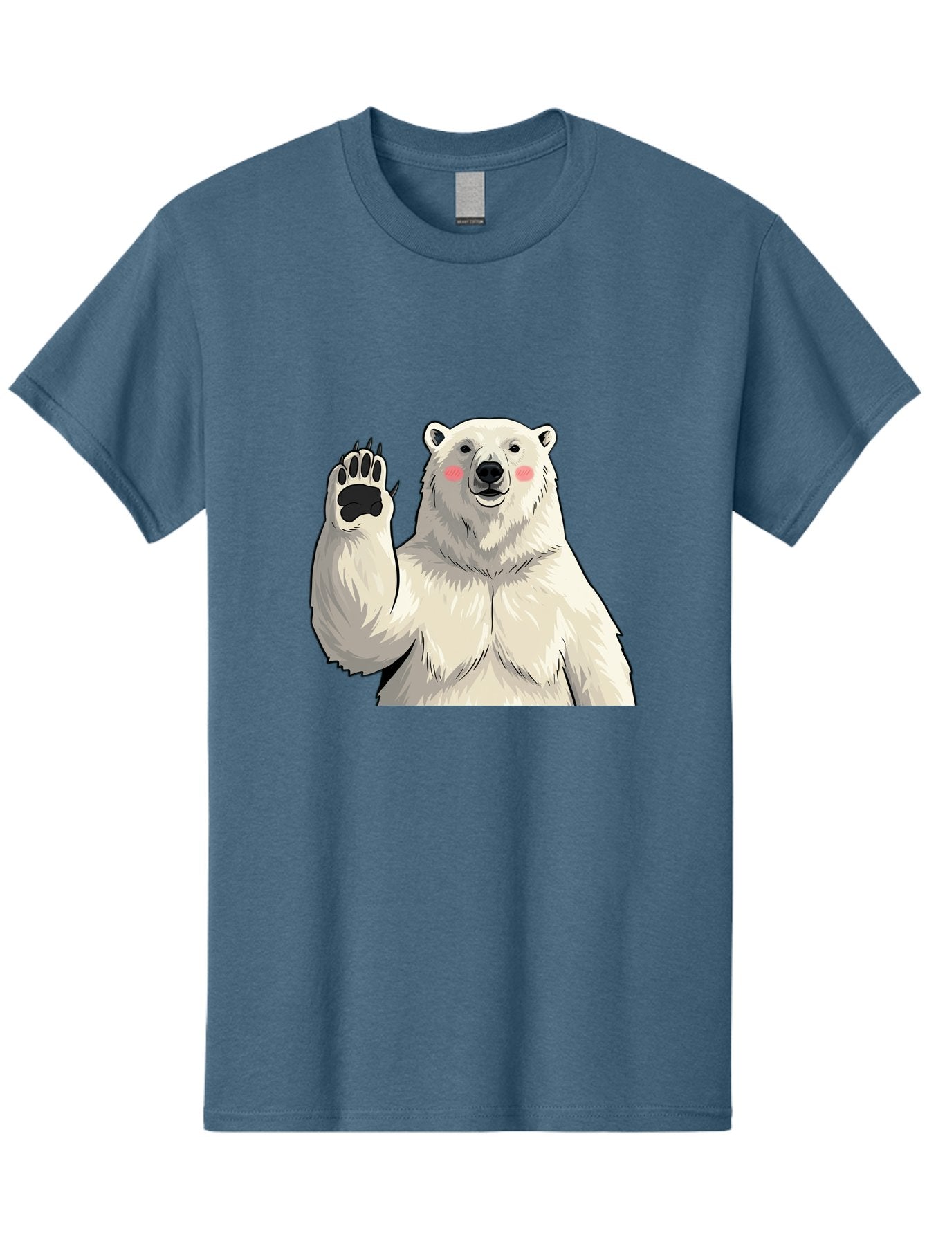 Polar-Bear-4 Men'S Graphic Tee, 100% Cotton, Comfortable Casual Summer Wear, Machine Washable, Cute Polar Bear, Waving Paw, Friendly Gesture, Adorable Cartoon, Pink Blush Cheeks, White Fur, Black Nose, Cartoon Character, Kawaii Design Bae641 11