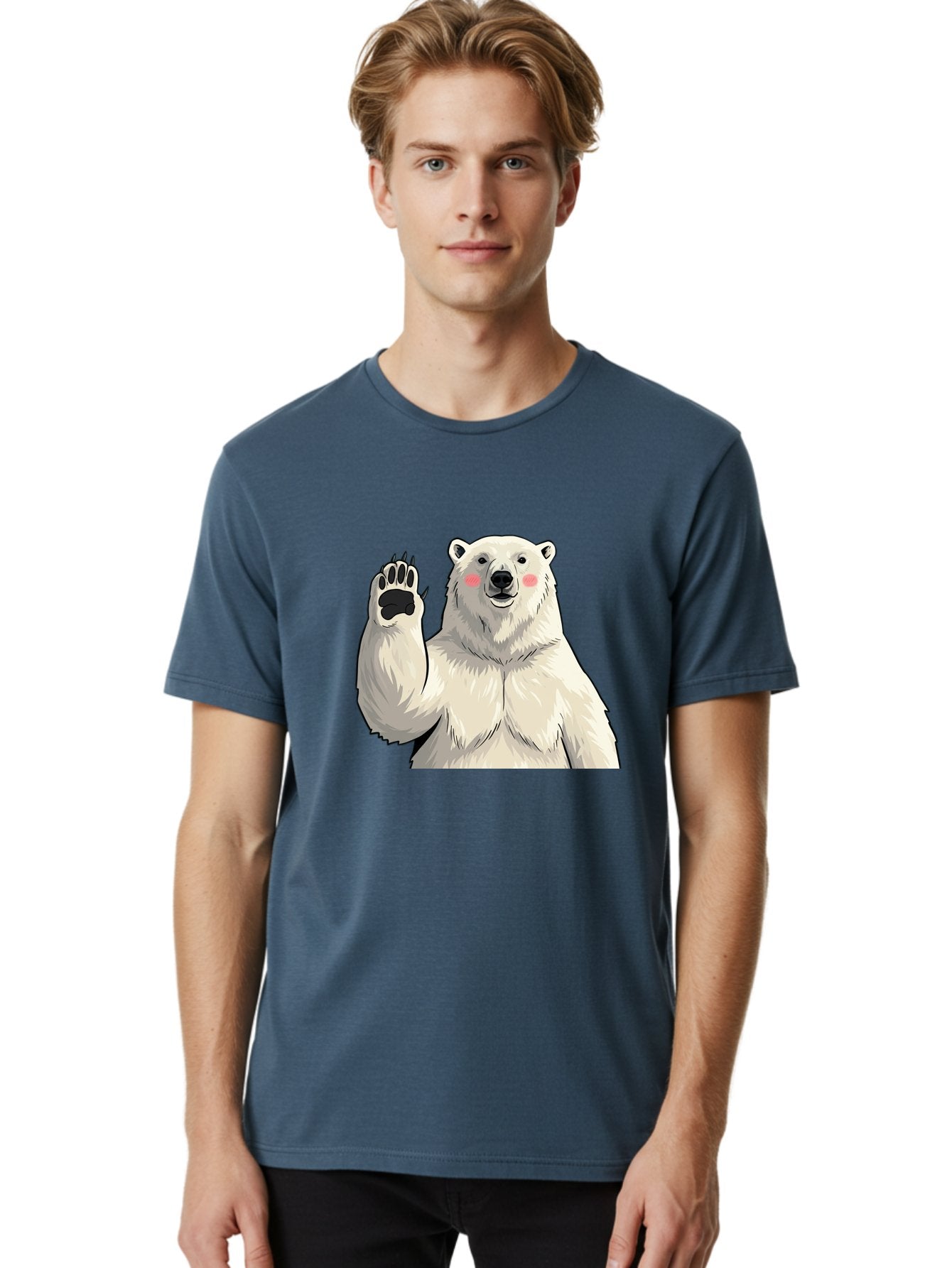Polar-Bear-4 Men'S Graphic Tee, 100% Cotton, Comfortable Casual Summer Wear, Machine Washable, Cute Polar Bear, Waving Paw, Friendly Gesture, Adorable Cartoon, Pink Blush Cheeks, White Fur, Black Nose, Cartoon Character, Kawaii Design Bae641 27