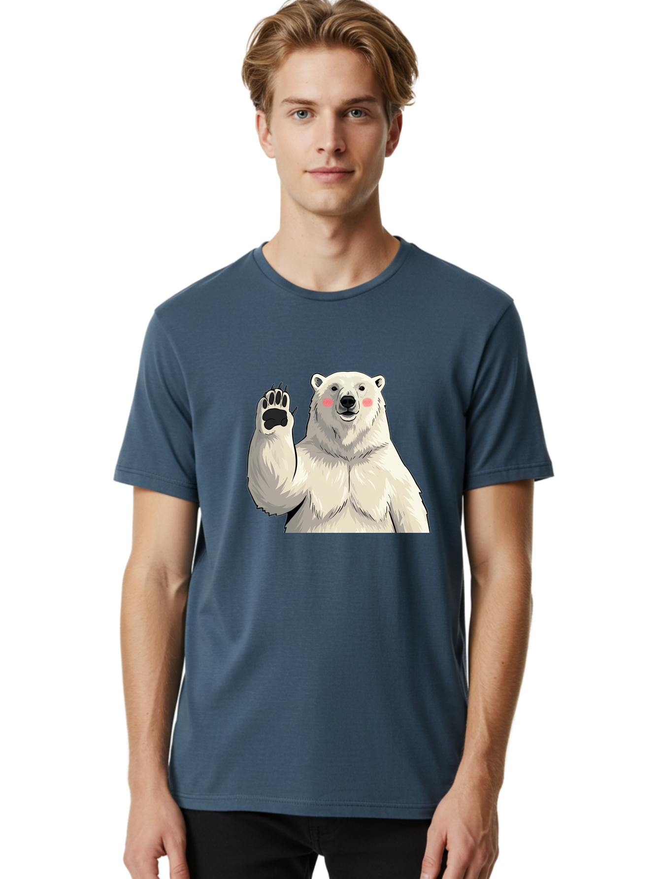 Polar-Bear-4 Men'S Graphic Tee, 100% Cotton, Comfortable Casual Summer Wear, Machine Washable, Cute Polar Bear, Waving Paw, Friendly Gesture, Adorable Cartoon, Pink Blush Cheeks, White Fur, Black Nose, Cartoon Character, Kawaii Design Bae641 19