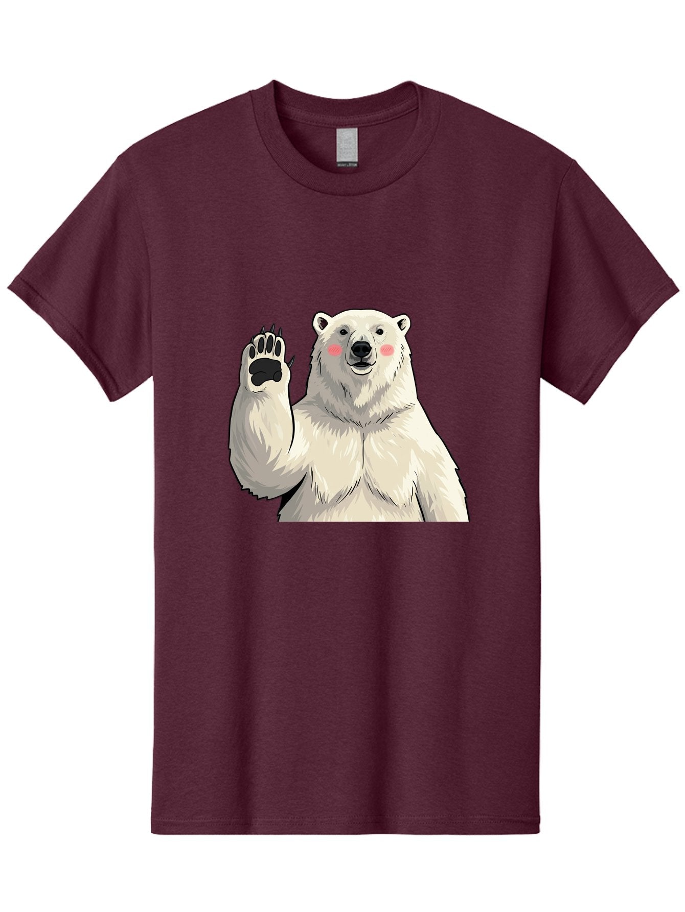 Polar-Bear-4 Men'S Graphic Tee, 100% Cotton, Comfortable Casual Summer Wear, Machine Washable, Cute Polar Bear, Waving Paw, Friendly Gesture, Adorable Cartoon, Pink Blush Cheeks, White Fur, Black Nose, Cartoon Character, Kawaii Design Bae641 7