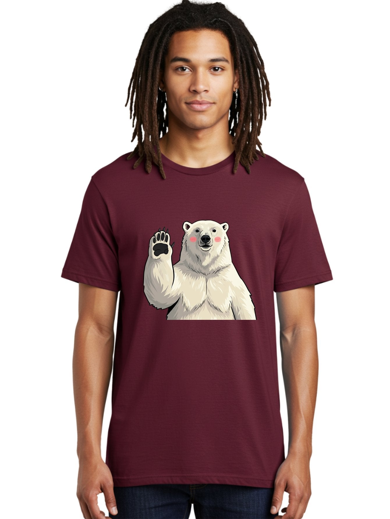 Polar-Bear-4 Men'S Graphic Tee, 100% Cotton, Comfortable Casual Summer Wear, Machine Washable, Cute Polar Bear, Waving Paw, Friendly Gesture, Adorable Cartoon, Pink Blush Cheeks, White Fur, Black Nose, Cartoon Character, Kawaii Design Bae641 16