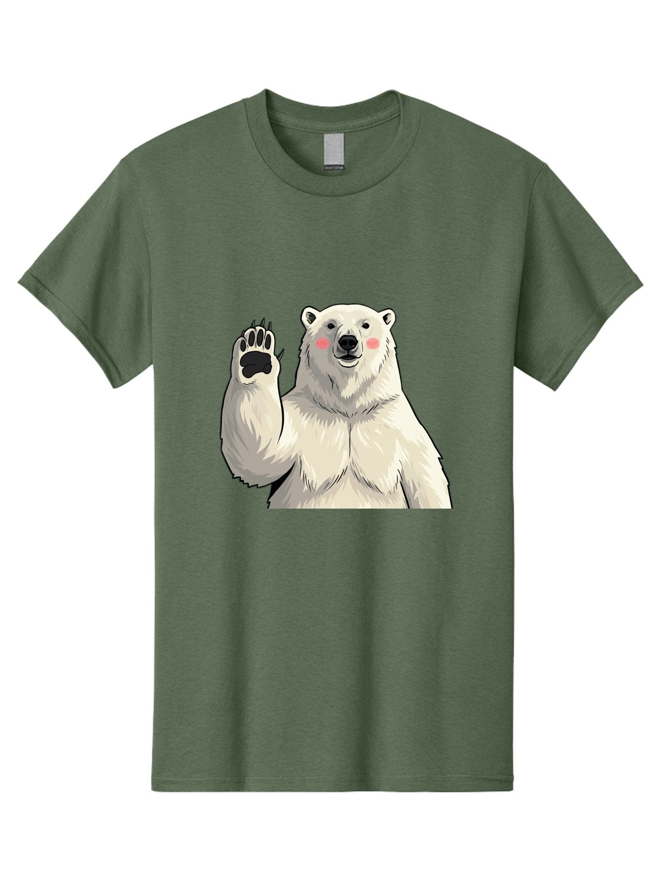 Polar-Bear-4 Men'S Graphic Tee, 100% Cotton, Comfortable Casual Summer Wear, Machine Washable, Cute Polar Bear, Waving Paw, Friendly Gesture, Adorable Cartoon, Pink Blush Cheeks, White Fur, Black Nose, Cartoon Character, Kawaii Design Bae641 3