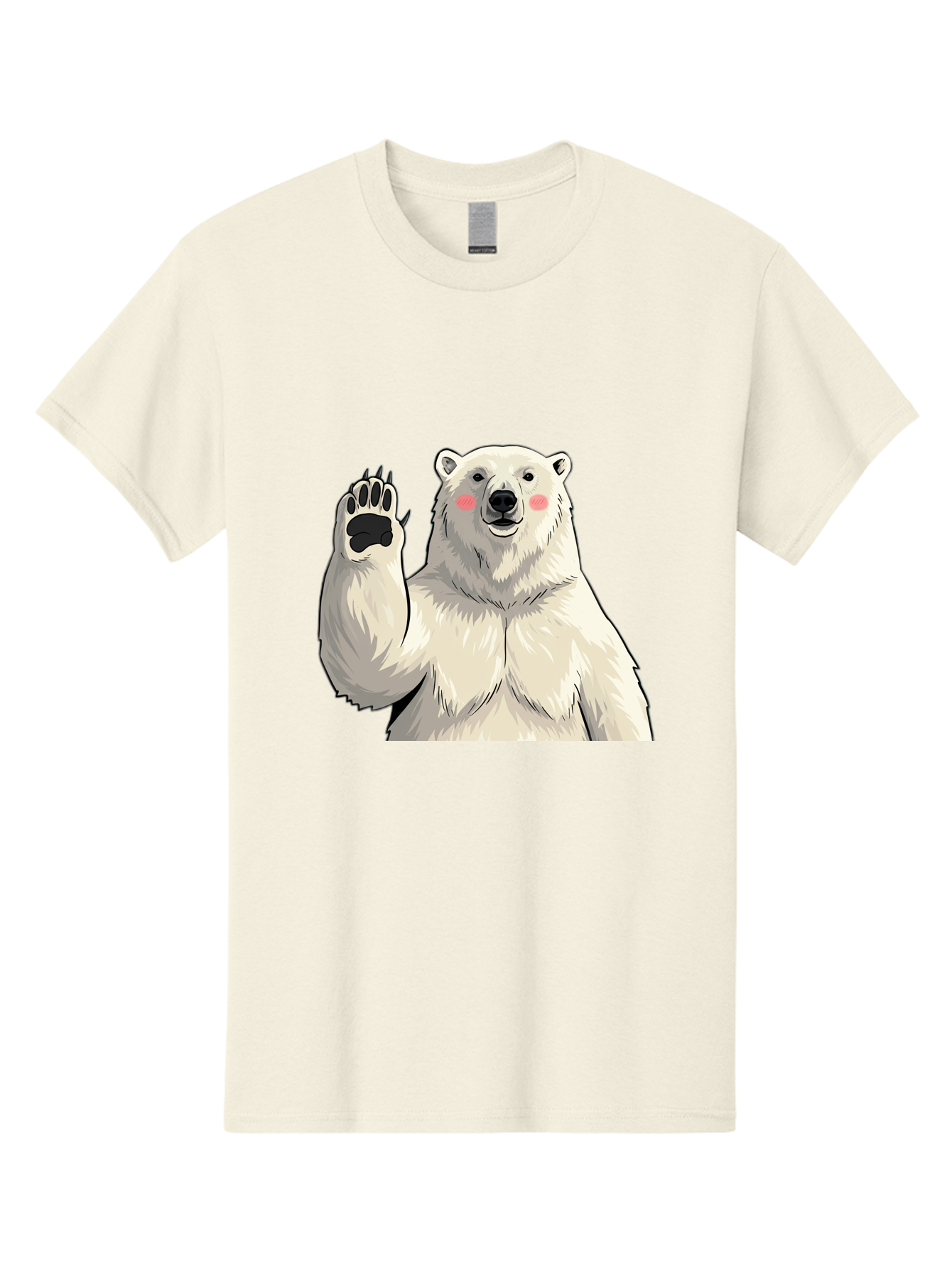Polar-Bear-4 Men'S Graphic Tee, 100% Cotton, Comfortable Casual Summer Wear, Machine Washable, Cute Polar Bear, Waving Paw, Friendly Gesture, Adorable Cartoon, Pink Blush Cheeks, White Fur, Black Nose, Cartoon Character, Kawaii Design Bae641 3