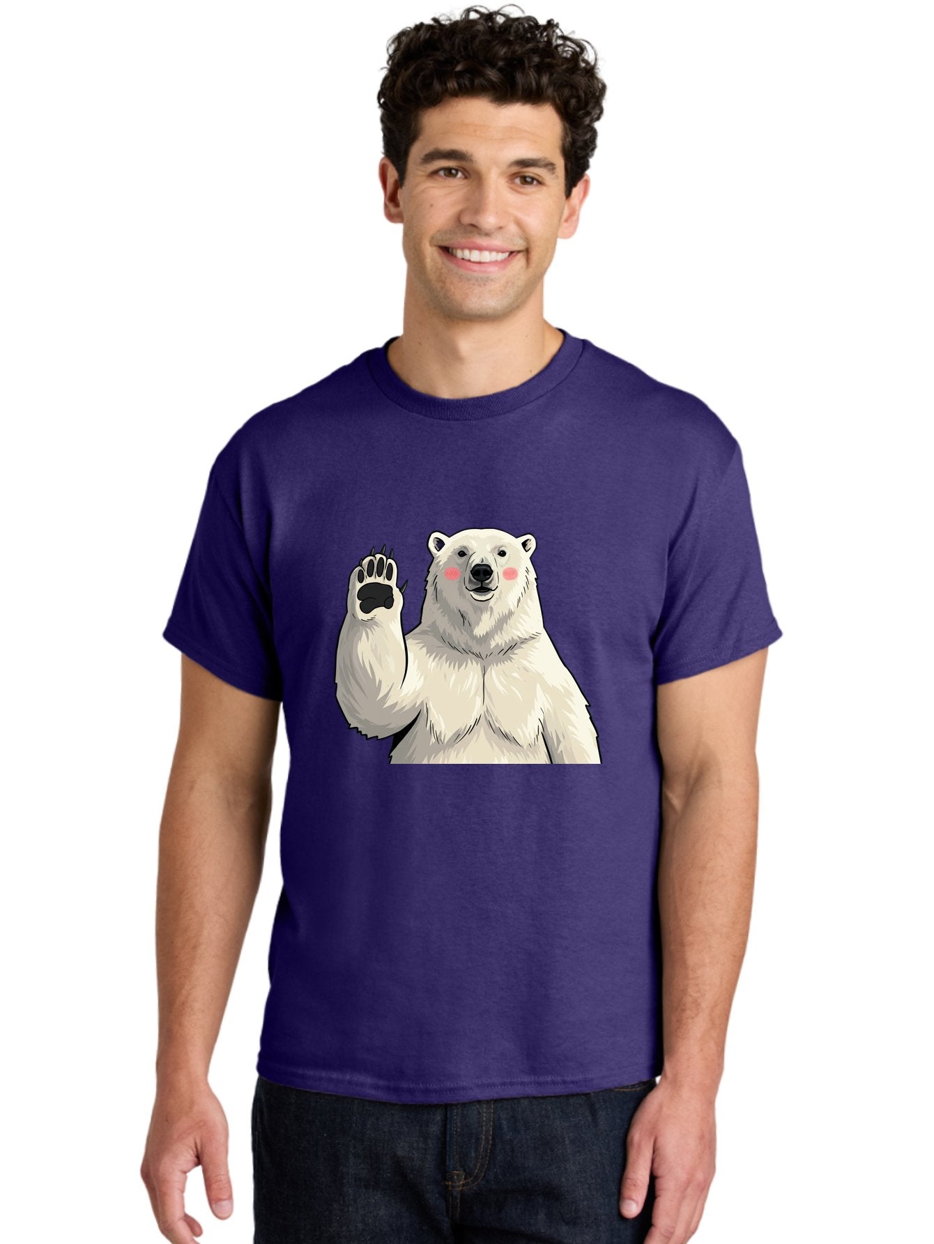 Polar-Bear-4 Men'S Graphic Tee, 100% Cotton, Comfortable Casual Summer Wear, Machine Washable, Cute Polar Bear, Waving Paw, Friendly Gesture, Adorable Cartoon, Pink Blush Cheeks, White Fur, Black Nose, Cartoon Character, Kawaii Design Bae641 25