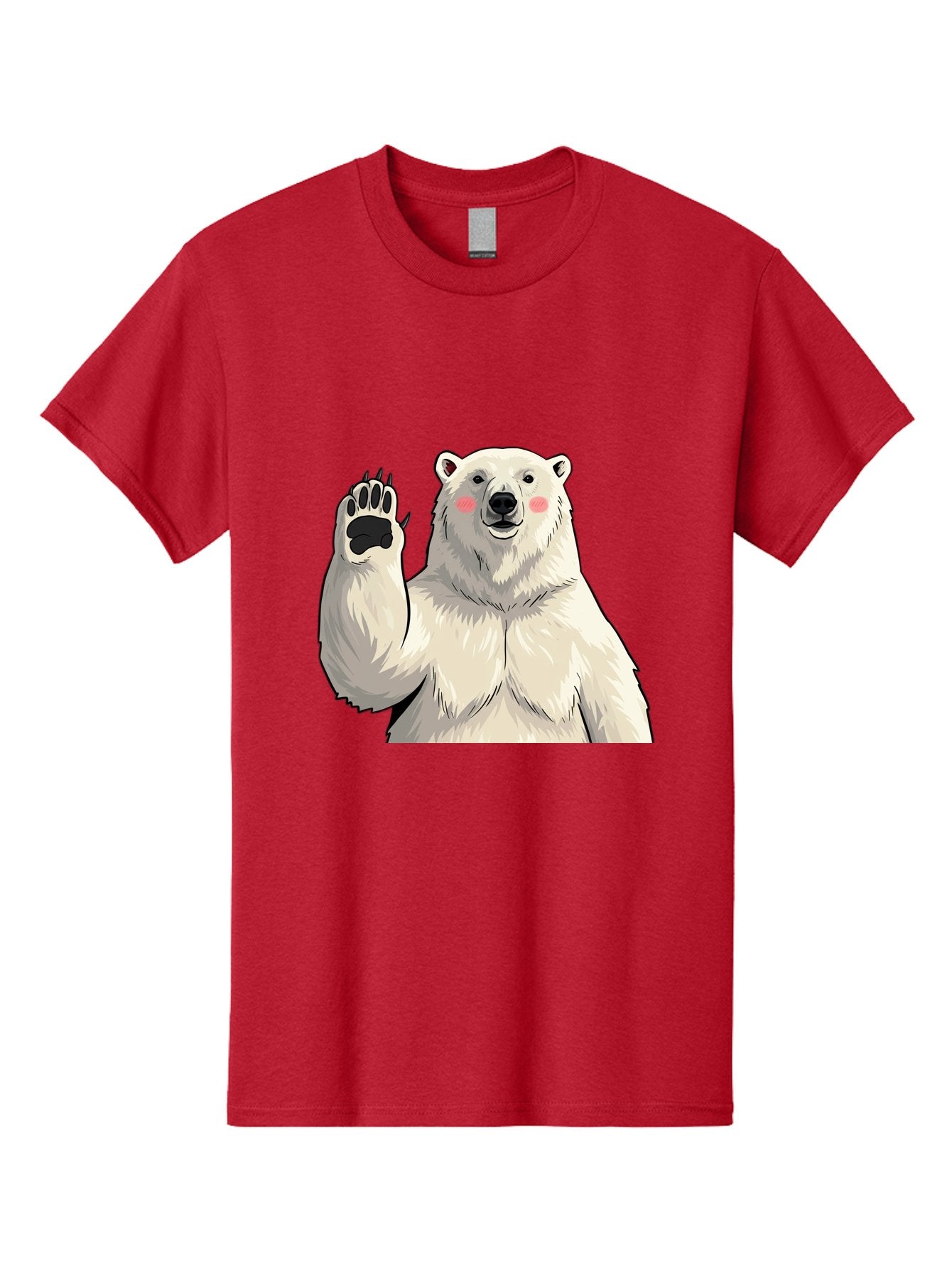 Polar-Bear-4 Men'S Graphic Tee, 100% Cotton, Comfortable Casual Summer Wear, Machine Washable, Cute Polar Bear, Waving Paw, Friendly Gesture, Adorable Cartoon, Pink Blush Cheeks, White Fur, Black Nose, Cartoon Character, Kawaii Design Bae641