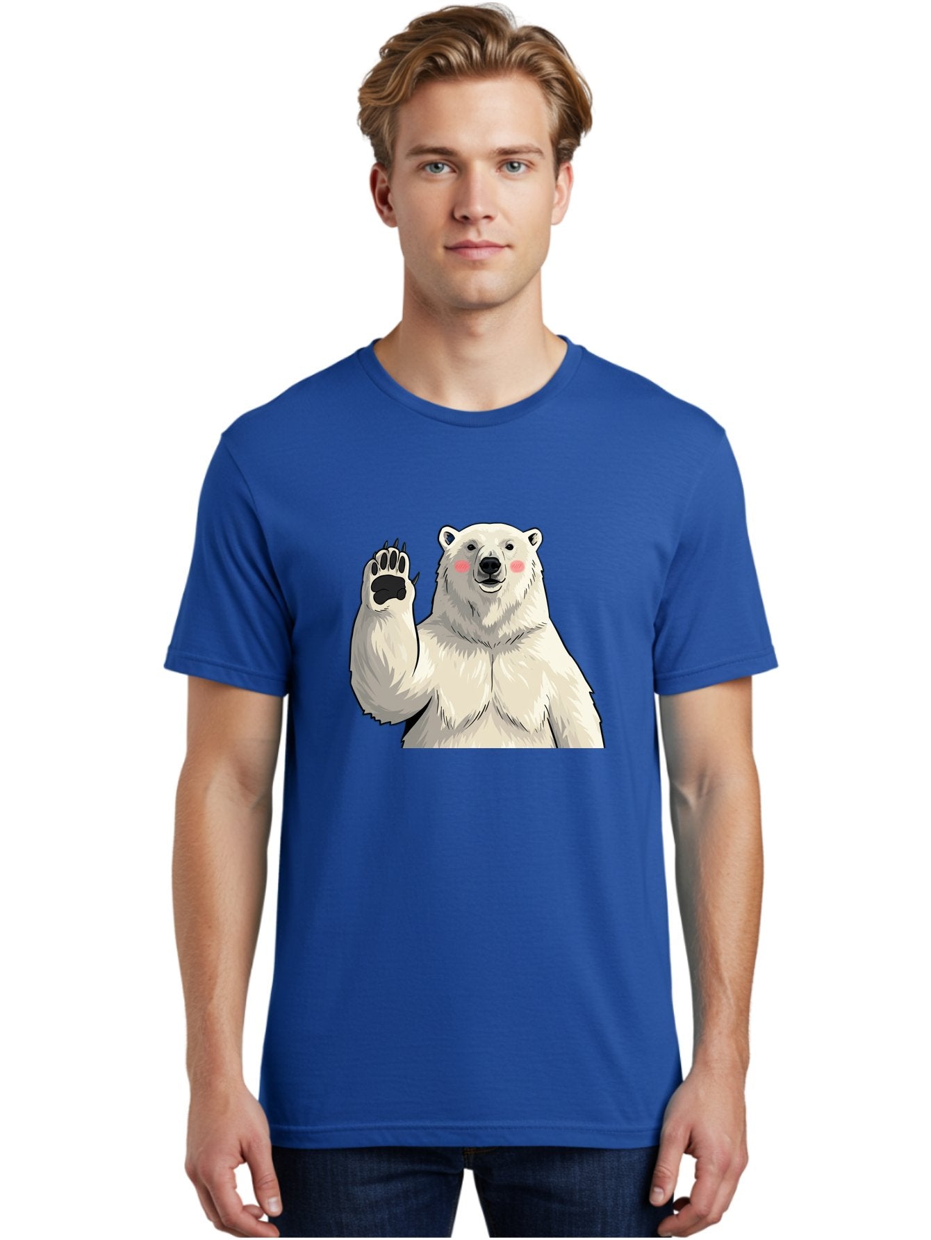 Polar-Bear-4 Men'S Graphic Tee, 100% Cotton, Comfortable Casual Summer Wear, Machine Washable, Cute Polar Bear, Waving Paw, Friendly Gesture, Adorable Cartoon, Pink Blush Cheeks, White Fur, Black Nose, Cartoon Character, Kawaii Design Bae641 29