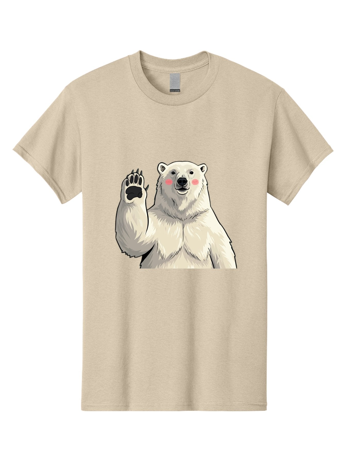 Polar-Bear-4 Men'S Graphic Tee, 100% Cotton, Comfortable Casual Summer Wear, Machine Washable, Cute Polar Bear, Waving Paw, Friendly Gesture, Adorable Cartoon, Pink Blush Cheeks, White Fur, Black Nose, Cartoon Character, Kawaii Design Bae641 4