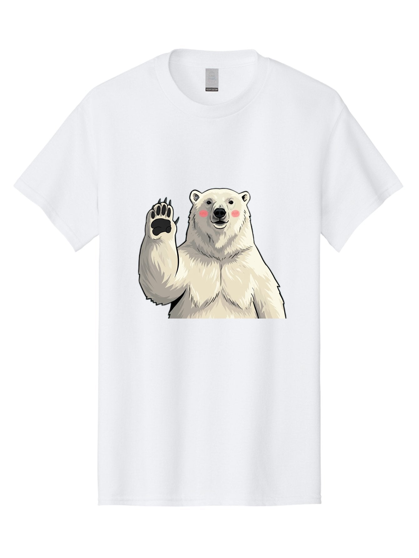 Polar-Bear-4 Men'S Graphic Tee, 100% Cotton, Comfortable Casual Summer Wear, Machine Washable, Cute Polar Bear, Waving Paw, Friendly Gesture, Adorable Cartoon, Pink Blush Cheeks, White Fur, Black Nose, Cartoon Character, Kawaii Design Bae641 5