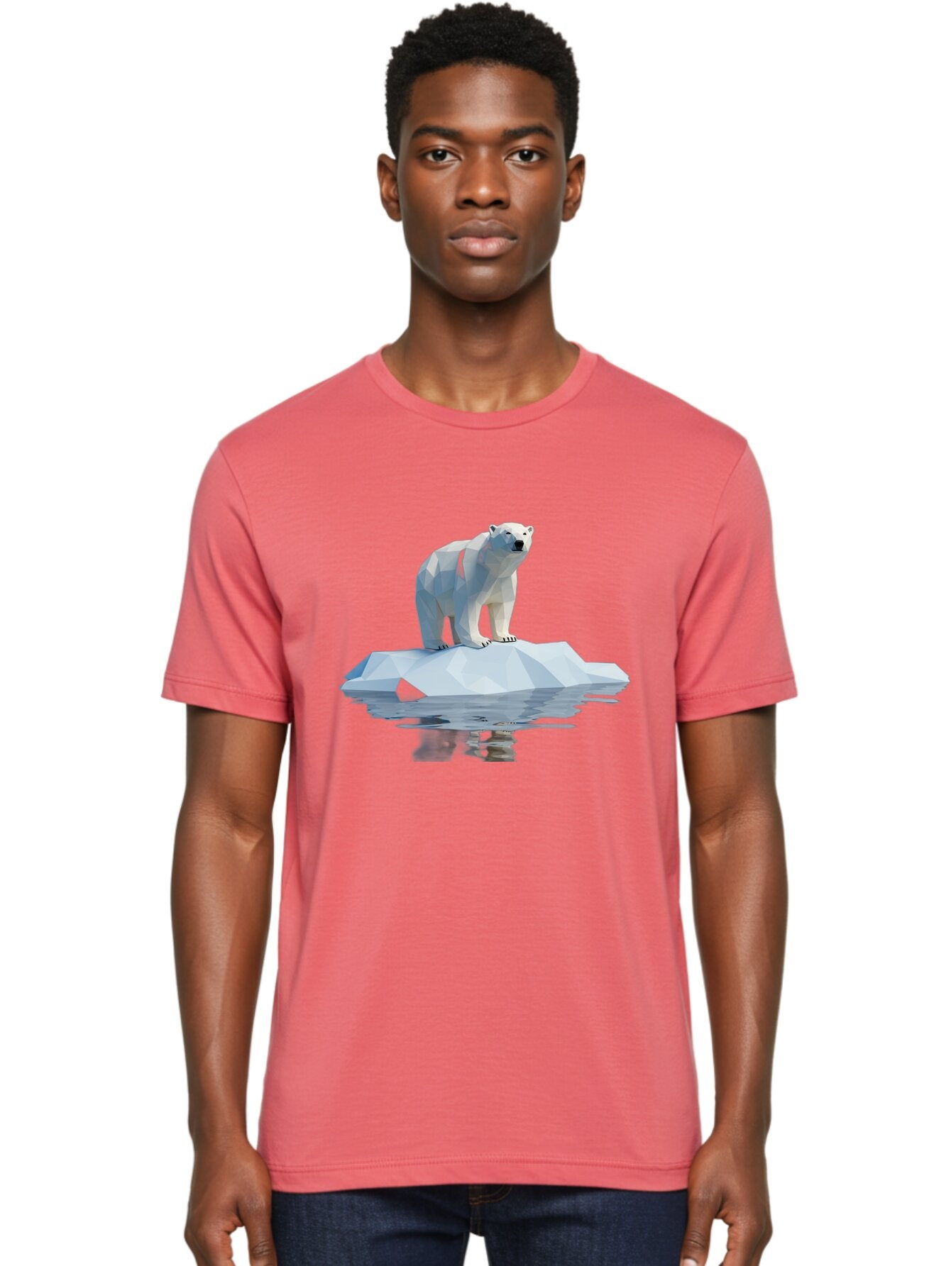 Polar-Bear-5 Men'S Graphic Tee, 100% Cotton, Comfortable Casual Summer Wear, Machine Washable, Low Poly Polar Bear, Iceberg In The Water, Arctic Wildlife, Digital Art, 3D Rendering, Cold Climate, Icy Landscape, Wild Animal Bae642 24