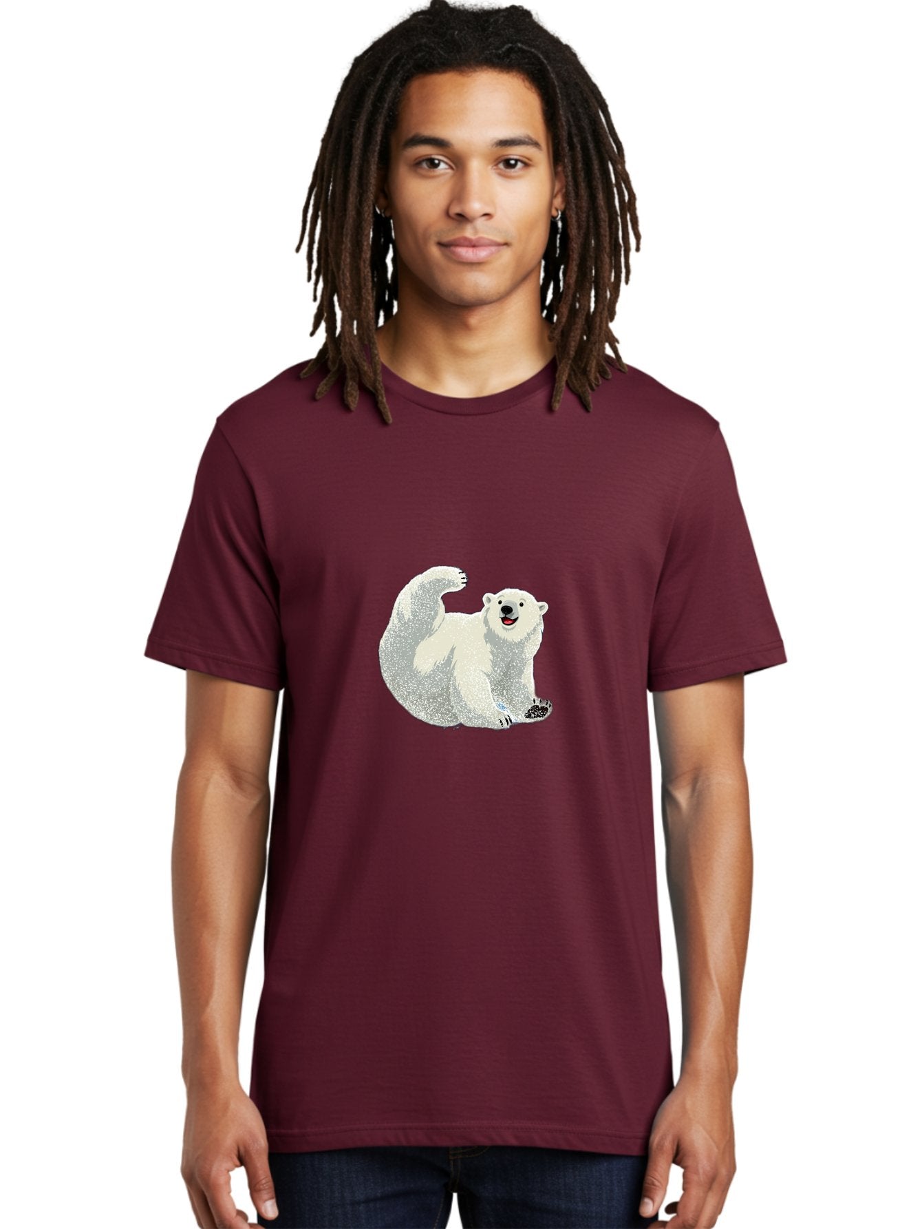 Polar-Bear-8 Men'S Graphic Tee, 100% Cotton, Comfortable Casual Summer Wear, Machine Washable, Polar Bear, Cartoon Polar Bear, White Bear, Playful Bear, Happy Bear, Bear With One Paw Up, Wild Animal, Cute Bear, Bear Illustration Bae645 21