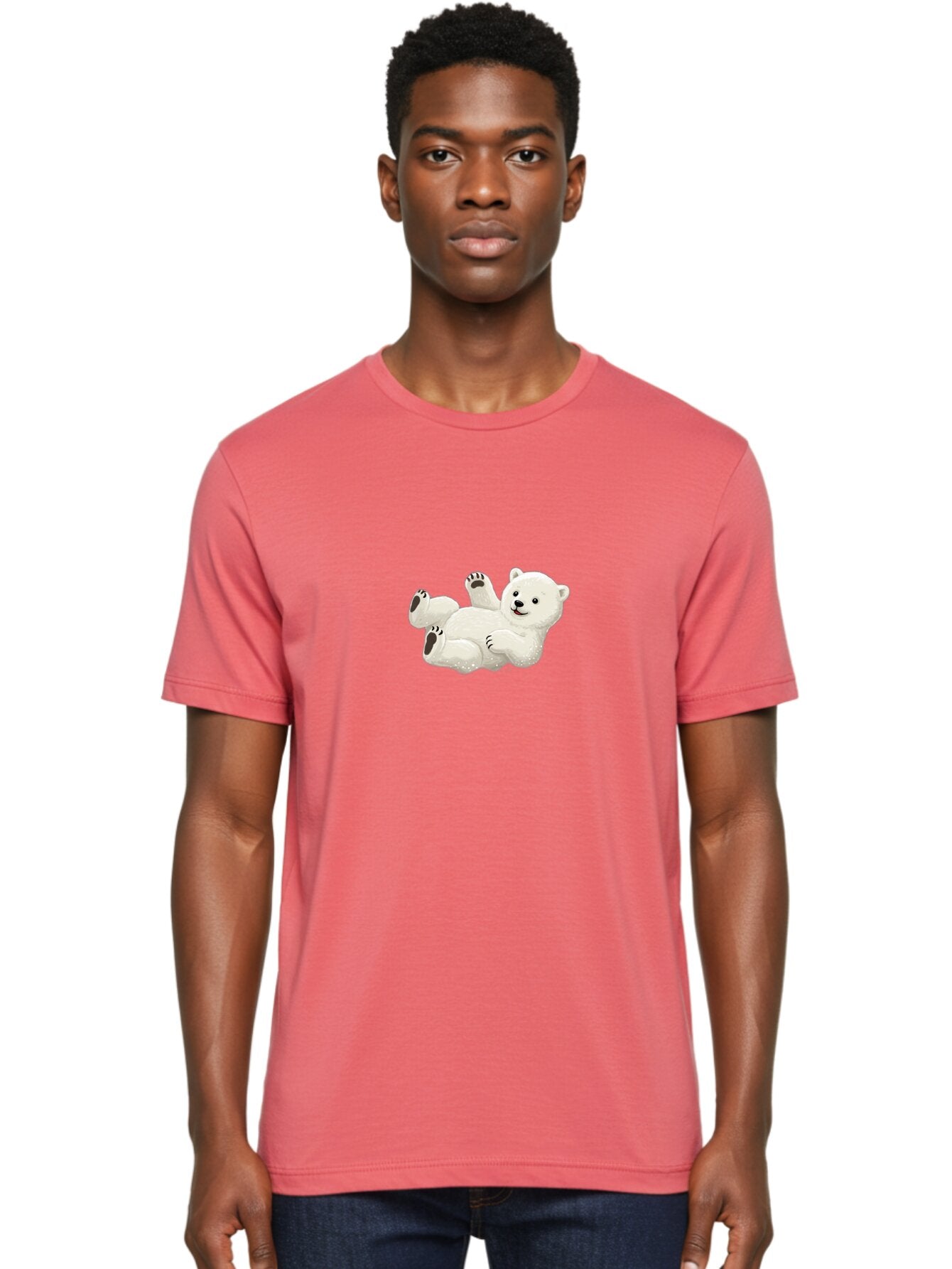 Polar-Bear-9 Men'S Graphic Tee, 100% Cotton, Comfortable Casual Summer Wear, Machine Washable, Polar Bear Lying On Its Back, Playful Pose, Cute Expression, White Fur, Black Nose, Cartoon Style, Adorable Animal, Funny Character, Bae646 25
