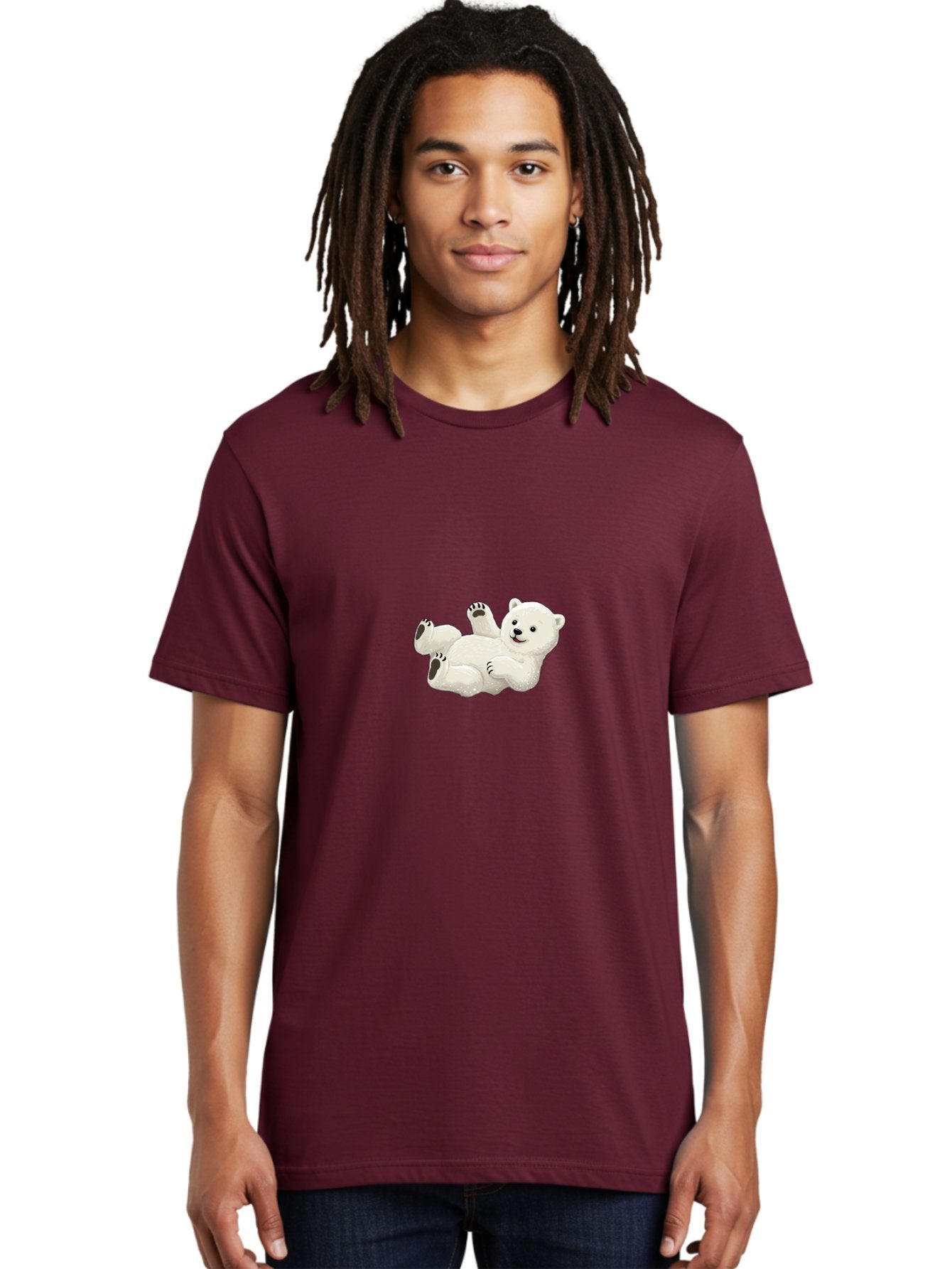 Polar-Bear-9 Men'S Graphic Tee, 100% Cotton, Comfortable Casual Summer Wear, Machine Washable, Polar Bear Lying On Its Back, Playful Pose, Cute Expression, White Fur, Black Nose, Cartoon Style, Adorable Animal, Funny Character, Bae646 24