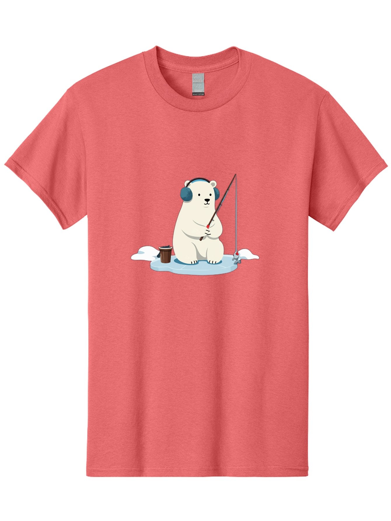Polar-Bear-Fishing Men'S Graphic Tee, 100% Cotton, Comfortable Casual Summer Wear, Machine Washable, Polar Bear With Headphones, Fishing On Ice, Ice Floe, Fishing Rod, Cartoon Character, Winter Activity, Frozen Landscape, Fishing Bucket, Bae647 15