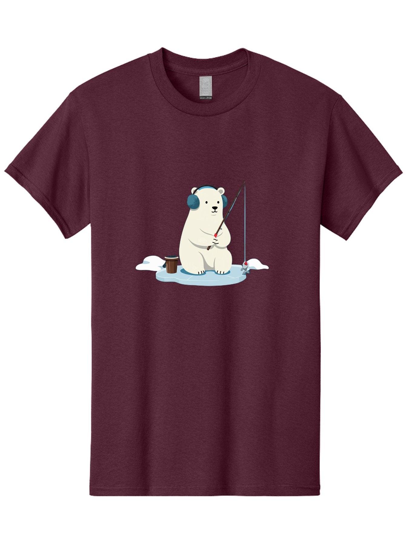 Polar-Bear-Fishing Men'S Graphic Tee, 100% Cotton, Comfortable Casual Summer Wear, Machine Washable, Polar Bear With Headphones, Fishing On Ice, Ice Floe, Fishing Rod, Cartoon Character, Winter Activity, Frozen Landscape, Fishing Bucket, Bae647 8