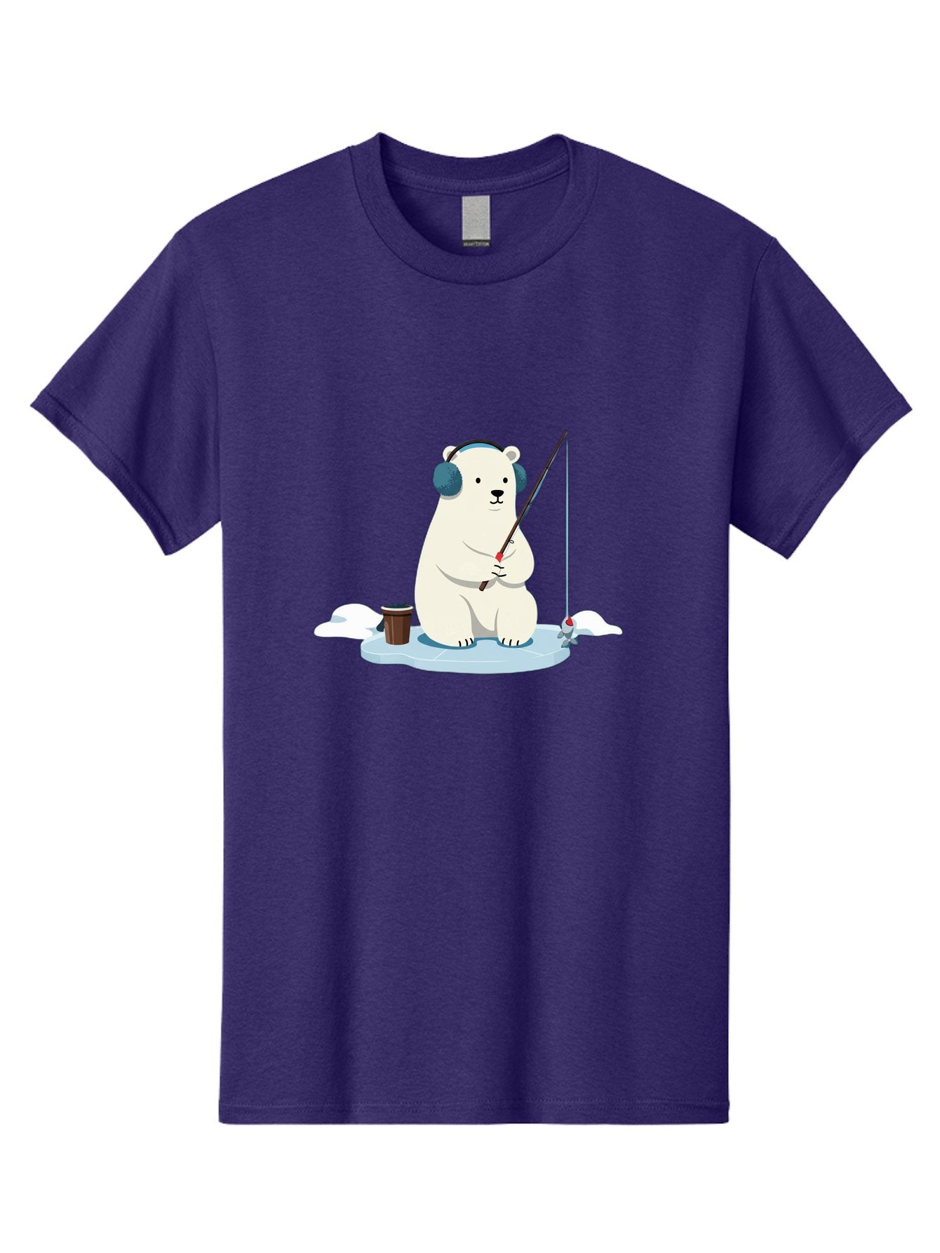 Polar-Bear-Fishing Men'S Graphic Tee, 100% Cotton, Comfortable Casual Summer Wear, Machine Washable, Polar Bear With Headphones, Fishing On Ice, Ice Floe, Fishing Rod, Cartoon Character, Winter Activity, Frozen Landscape, Fishing Bucket, Bae647 14