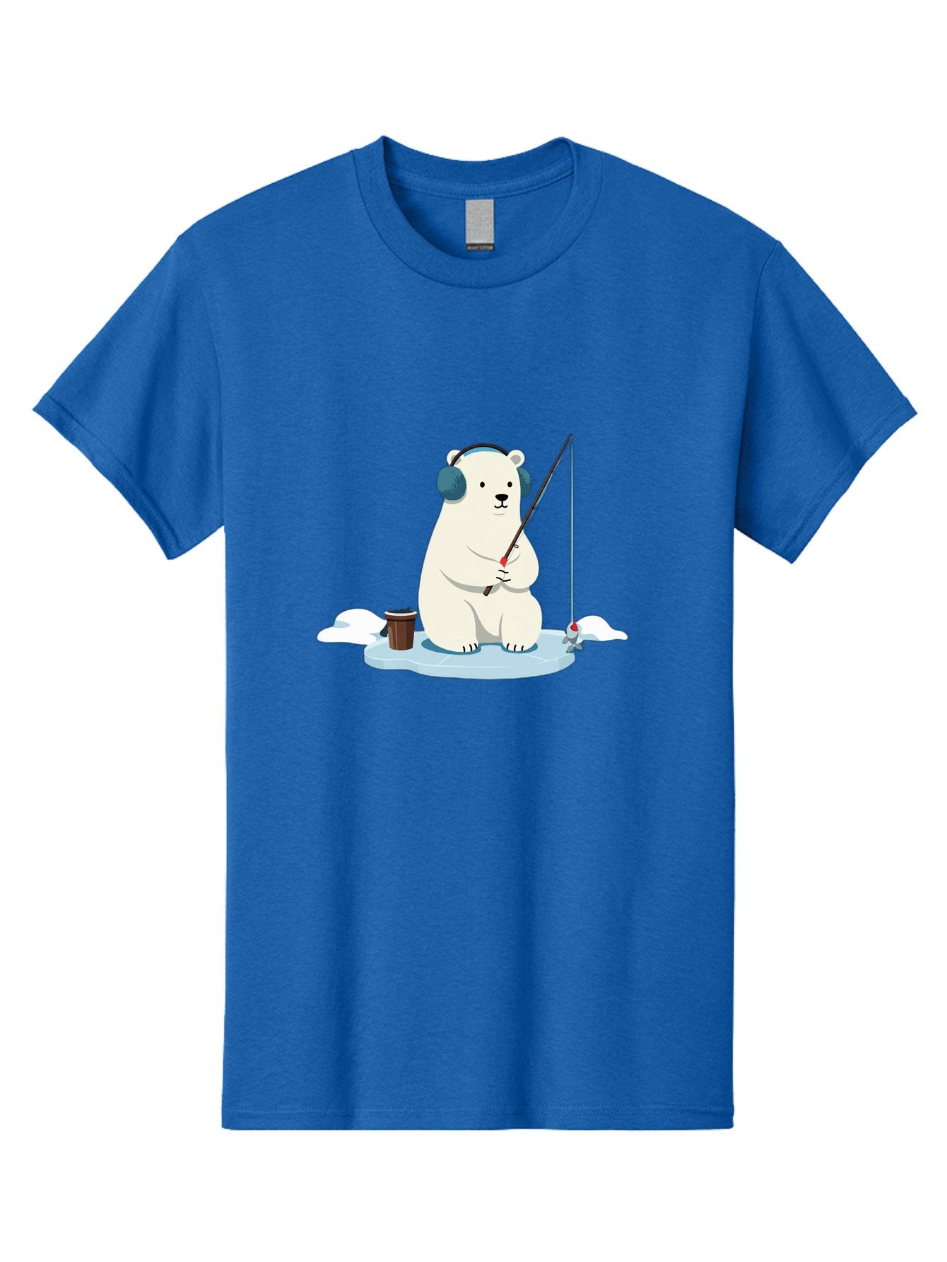 Polar-Bear-Fishing Men'S Graphic Tee, 100% Cotton, Comfortable Casual Summer Wear, Machine Washable, Polar Bear With Headphones, Fishing On Ice, Ice Floe, Fishing Rod, Cartoon Character, Winter Activity, Frozen Landscape, Fishing Bucket, Bae647 12