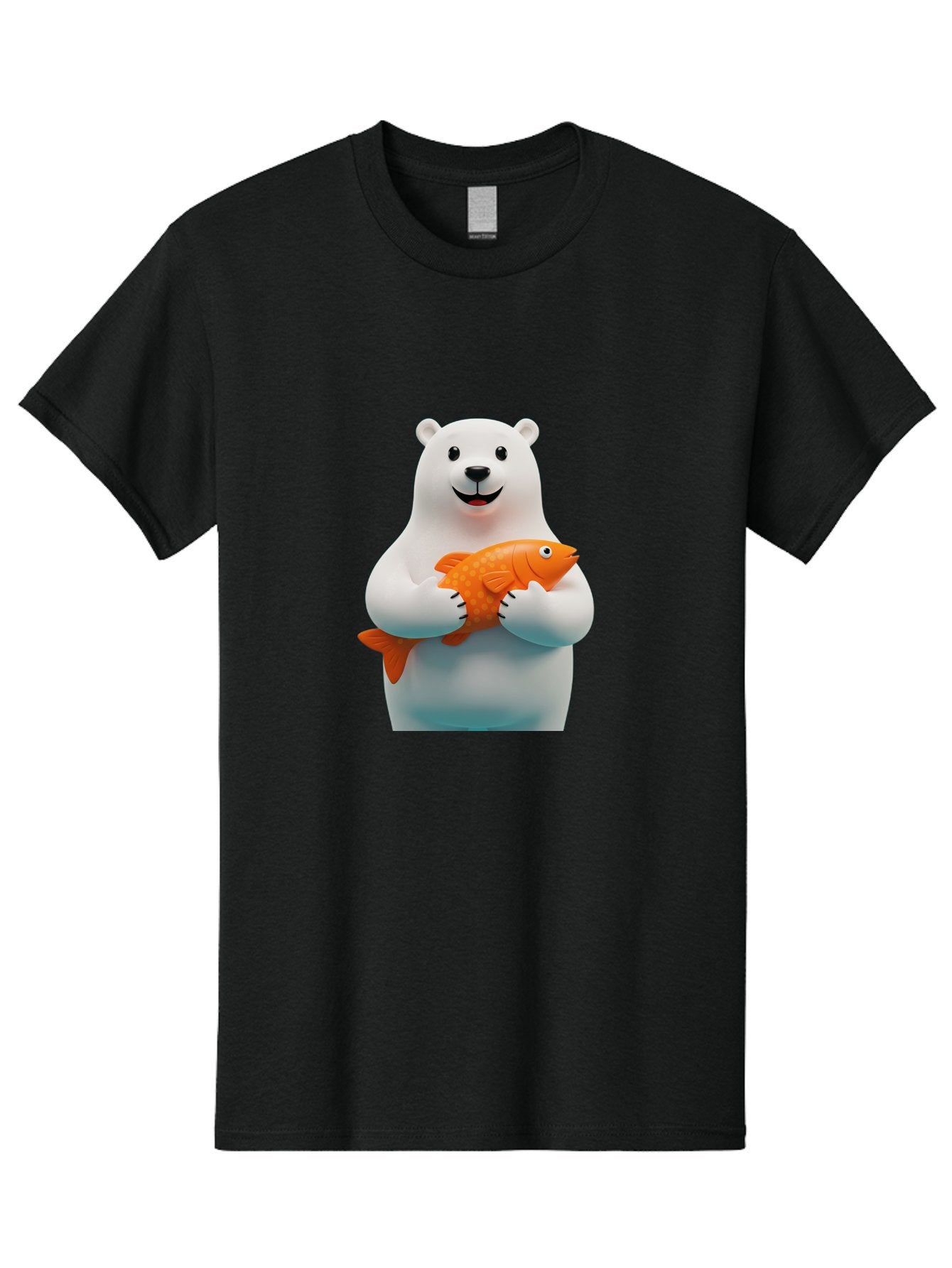Polar-Bear-Holding-Fish Men'S Graphic Tee, 100% Cotton, Comfortable Casual Summer Wear, Machine Washable, White Polar Bear, Orange Fish, Cartoon Character, Smiling Bear, Holding A Fish, Kawaii Animal, 3D Illustration, Cute Bear, Bae649 4