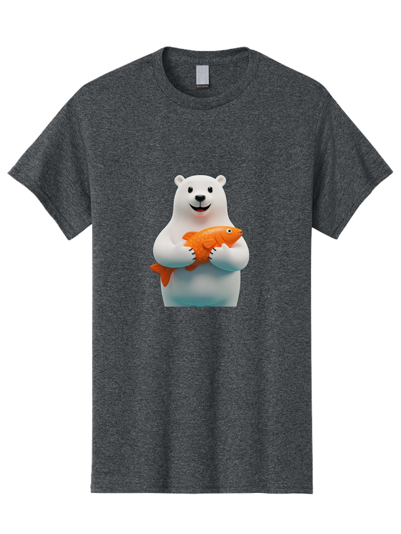 Polar-Bear-Holding-Fish Men'S Graphic Tee, 100% Cotton, Comfortable Casual Summer Wear, Machine Washable, White Polar Bear, Orange Fish, Cartoon Character, Smiling Bear, Holding A Fish, Kawaii Animal, 3D Illustration, Cute Bear, Bae649 8