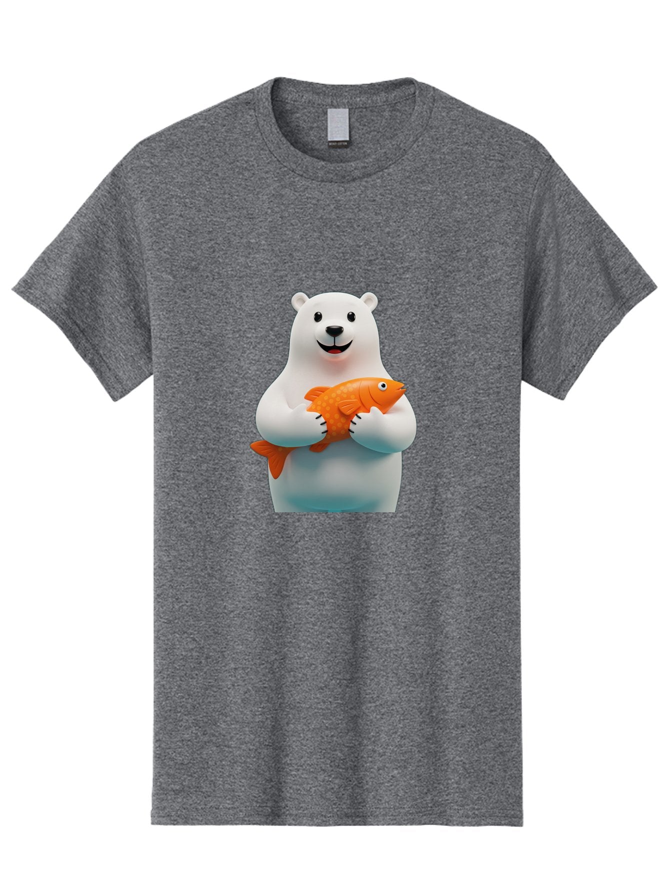 Polar-Bear-Holding-Fish Men'S Graphic Tee, 100% Cotton, Comfortable Casual Summer Wear, Machine Washable, White Polar Bear, Orange Fish, Cartoon Character, Smiling Bear, Holding A Fish, Kawaii Animal, 3D Illustration, Cute Bear, Bae649 11