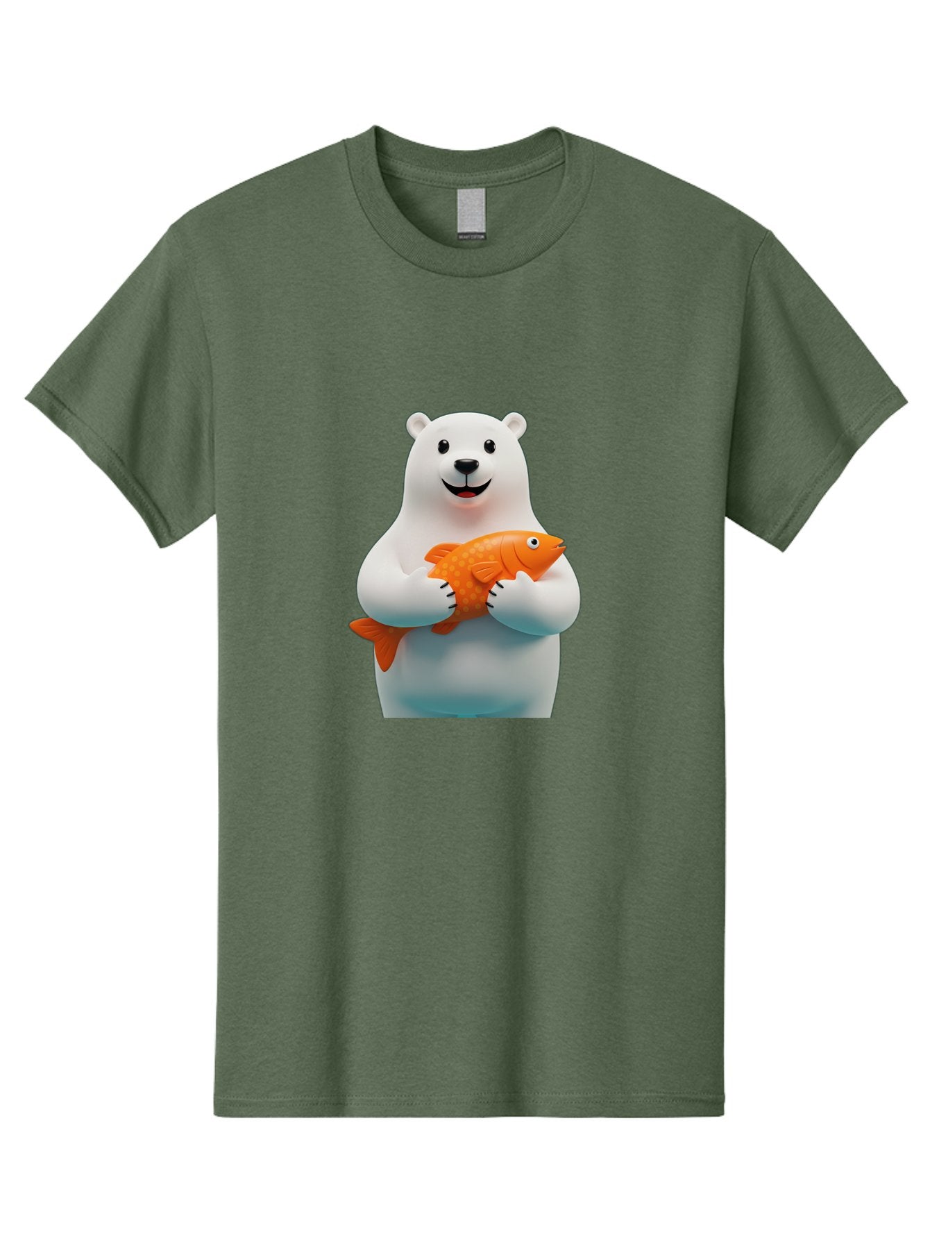 Polar-Bear-Holding-Fish Men'S Graphic Tee, 100% Cotton, Comfortable Casual Summer Wear, Machine Washable, White Polar Bear, Orange Fish, Cartoon Character, Smiling Bear, Holding A Fish, Kawaii Animal, 3D Illustration, Cute Bear, Bae649 9