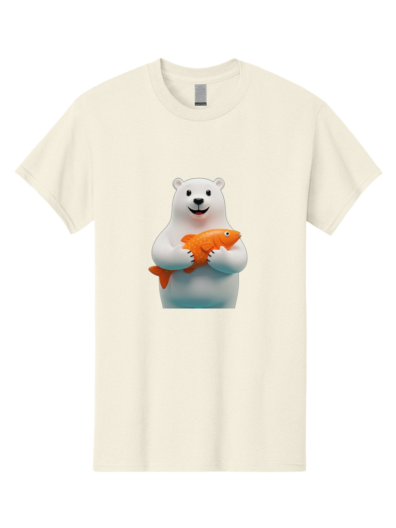 Polar-Bear-Holding-Fish Men'S Graphic Tee, 100% Cotton, Comfortable Casual Summer Wear, Machine Washable, White Polar Bear, Orange Fish, Cartoon Character, Smiling Bear, Holding A Fish, Kawaii Animal, 3D Illustration, Cute Bear, Bae649 12