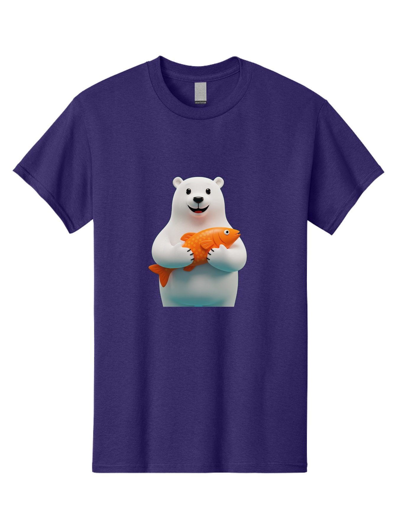 Polar-Bear-Holding-Fish Men'S Graphic Tee, 100% Cotton, Comfortable Casual Summer Wear, Machine Washable, White Polar Bear, Orange Fish, Cartoon Character, Smiling Bear, Holding A Fish, Kawaii Animal, 3D Illustration, Cute Bear, Bae649 10