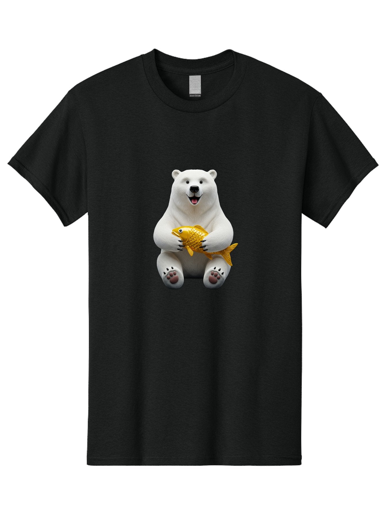 Polar-Bear-Holding-Goldfish Men'S Graphic Tee, 100% Cotton, Comfortable Casual Summer Wear, Machine Washable, Polar Bear Holding Golden Fish, Cute Bear, Happy Animal, Wildlife Scene, Cartoon Character, Playful Creature, 3D Illustration, Bae650 12