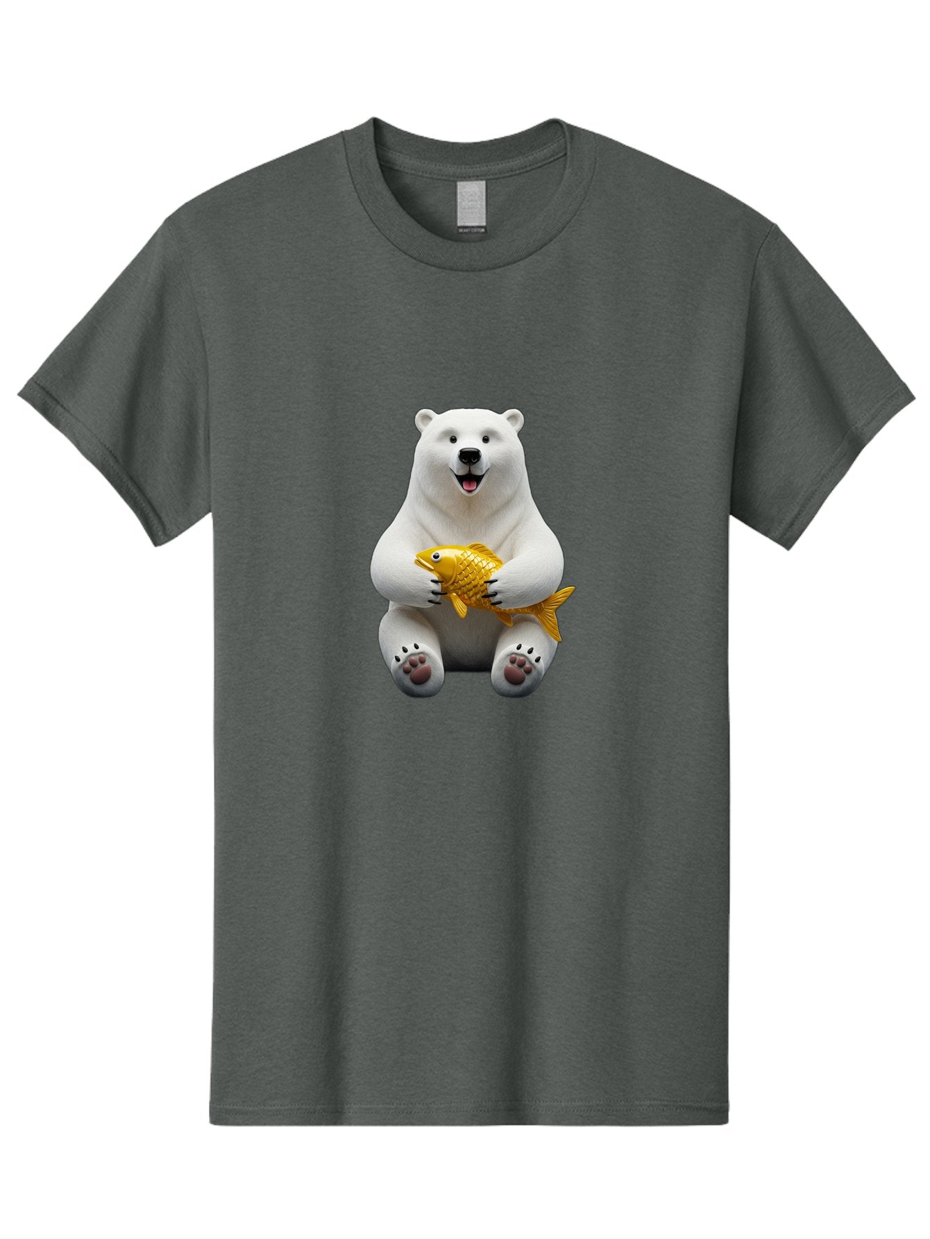 Polar-Bear-Holding-Goldfish Men'S Graphic Tee, 100% Cotton, Comfortable Casual Summer Wear, Machine Washable, Polar Bear Holding Golden Fish, Cute Bear, Happy Animal, Wildlife Scene, Cartoon Character, Playful Creature, 3D Illustration, Bae650 14