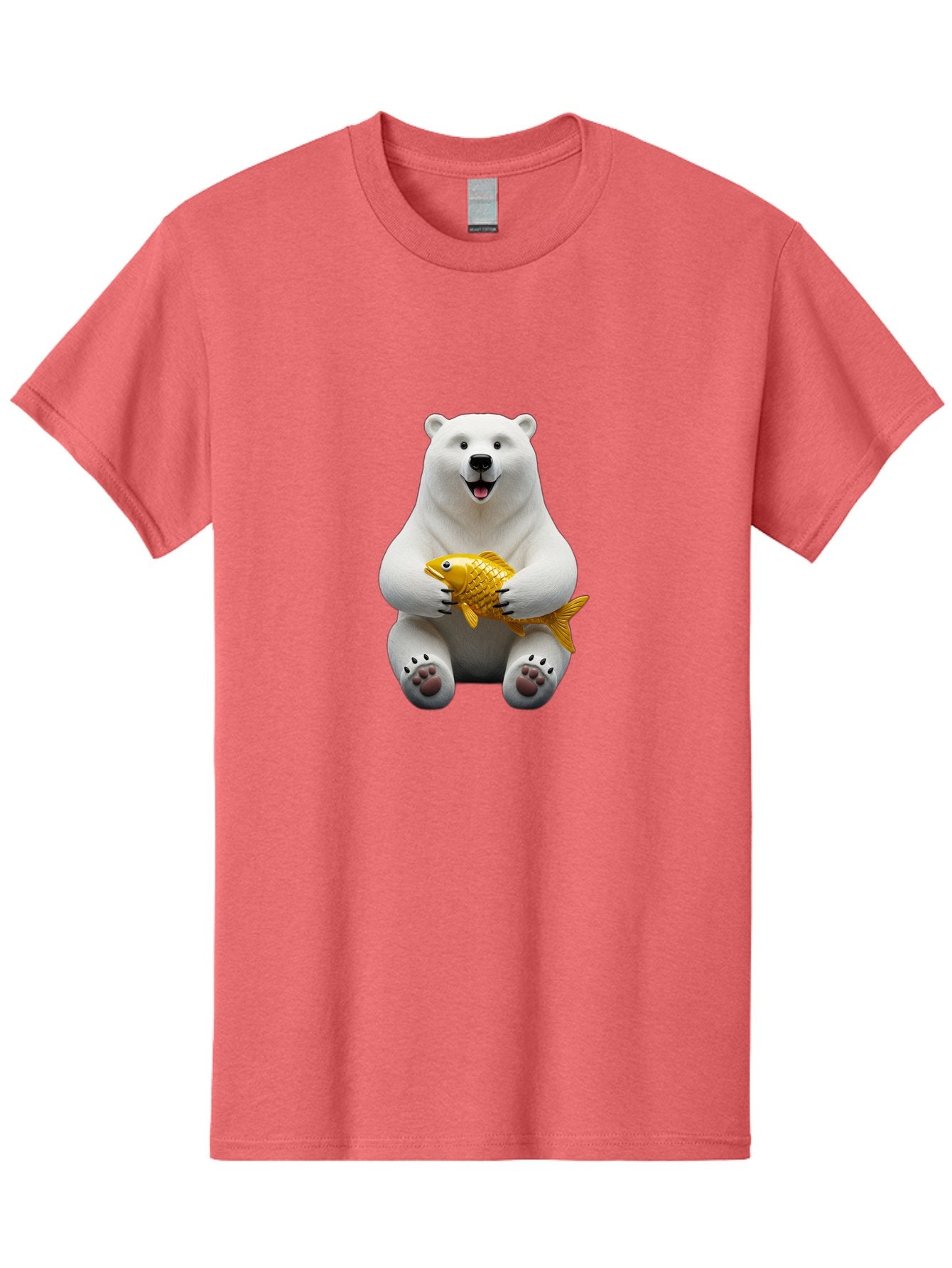 Polar-Bear-Holding-Goldfish Men'S Graphic Tee, 100% Cotton, Comfortable Casual Summer Wear, Machine Washable, Polar Bear Holding Golden Fish, Cute Bear, Happy Animal, Wildlife Scene, Cartoon Character, Playful Creature, 3D Illustration, Bae650 5