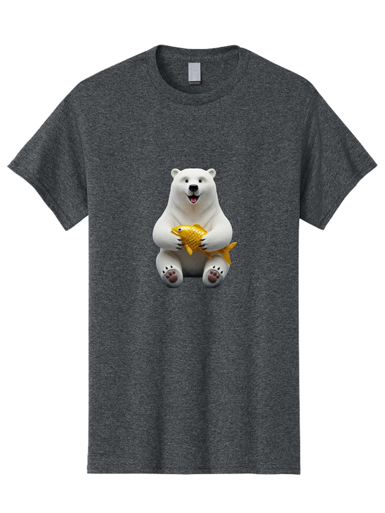 Polar-Bear-Holding-Goldfish Men'S Graphic Tee, 100% Cotton, Comfortable Casual Summer Wear, Machine Washable, Polar Bear Holding Golden Fish, Cute Bear, Happy Animal, Wildlife Scene, Cartoon Character, Playful Creature, 3D Illustration, Bae650 9
