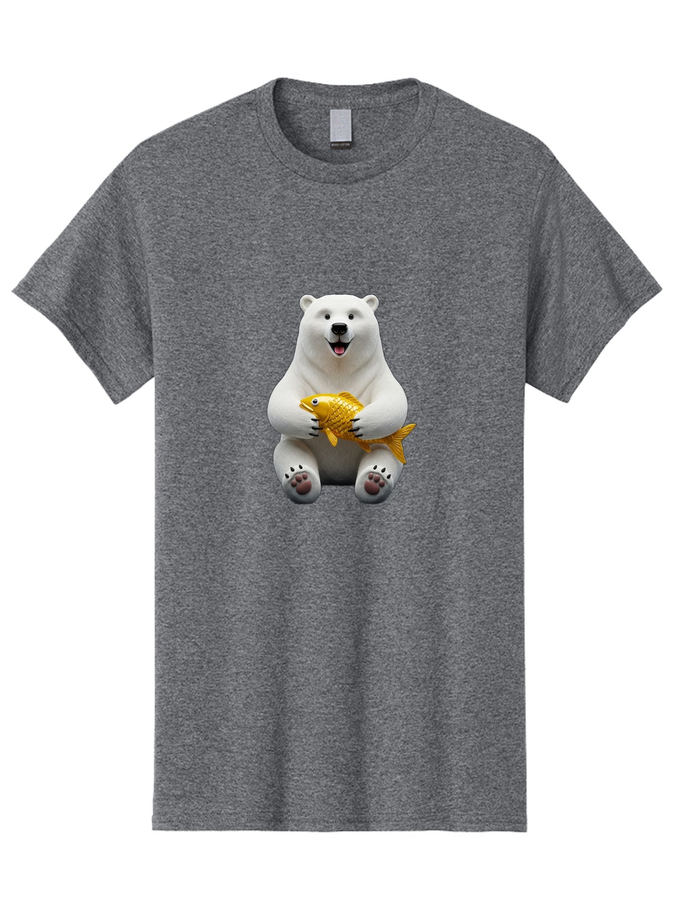 Polar-Bear-Holding-Goldfish Men'S Graphic Tee, 100% Cotton, Comfortable Casual Summer Wear, Machine Washable, Polar Bear Holding Golden Fish, Cute Bear, Happy Animal, Wildlife Scene, Cartoon Character, Playful Creature, 3D Illustration, Bae650 13