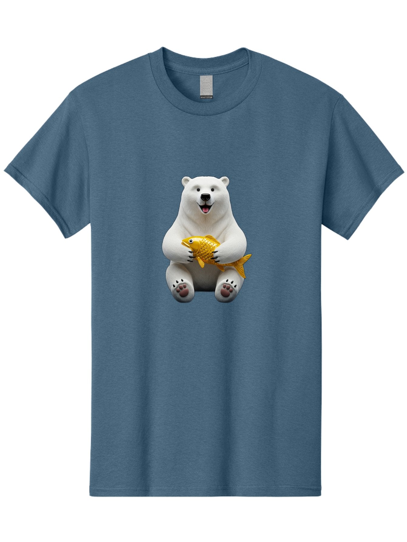 Polar-Bear-Holding-Goldfish Men'S Graphic Tee, 100% Cotton, Comfortable Casual Summer Wear, Machine Washable, Polar Bear Holding Golden Fish, Cute Bear, Happy Animal, Wildlife Scene, Cartoon Character, Playful Creature, 3D Illustration, Bae650 8
