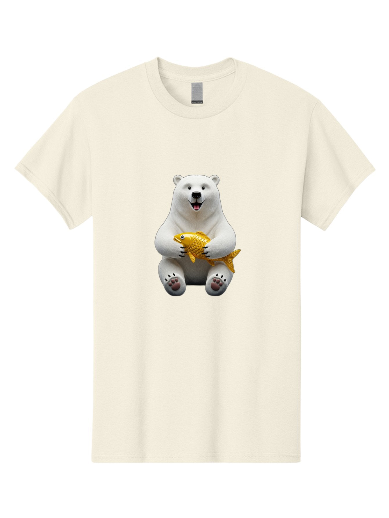 Polar-Bear-Holding-Goldfish Men'S Graphic Tee, 100% Cotton, Comfortable Casual Summer Wear, Machine Washable, Polar Bear Holding Golden Fish, Cute Bear, Happy Animal, Wildlife Scene, Cartoon Character, Playful Creature, 3D Illustration, Bae650