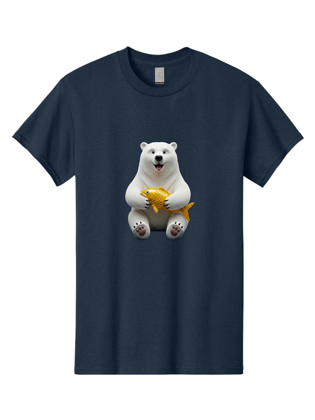 Polar-Bear-Holding-Goldfish Men'S Graphic Tee, 100% Cotton, Comfortable Casual Summer Wear, Machine Washable, Polar Bear Holding Golden Fish, Cute Bear, Happy Animal, Wildlife Scene, Cartoon Character, Playful Creature, 3D Illustration, Bae650 3