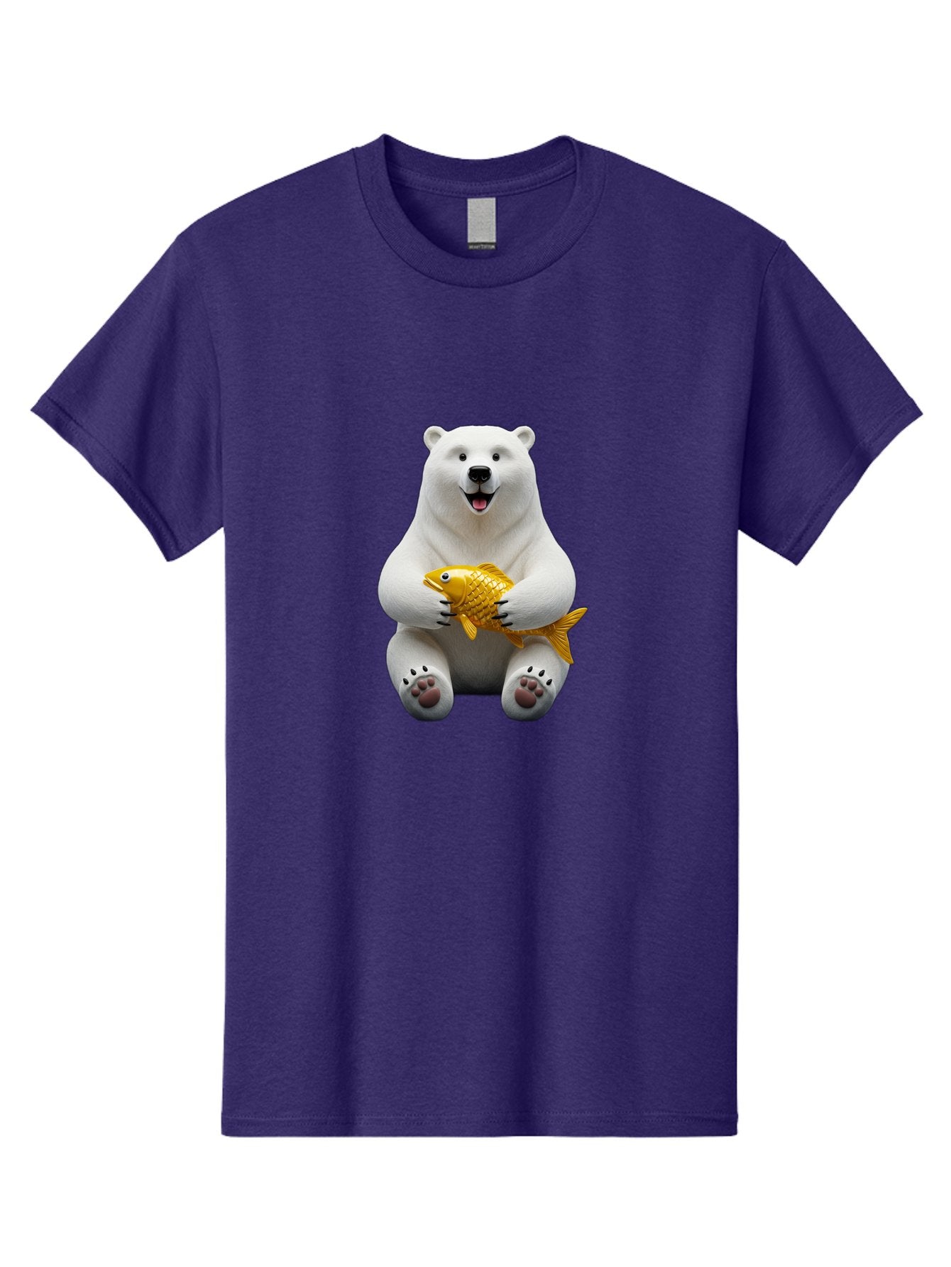 Polar-Bear-Holding-Goldfish Men'S Graphic Tee, 100% Cotton, Comfortable Casual Summer Wear, Machine Washable, Polar Bear Holding Golden Fish, Cute Bear, Happy Animal, Wildlife Scene, Cartoon Character, Playful Creature, 3D Illustration, Bae650 11
