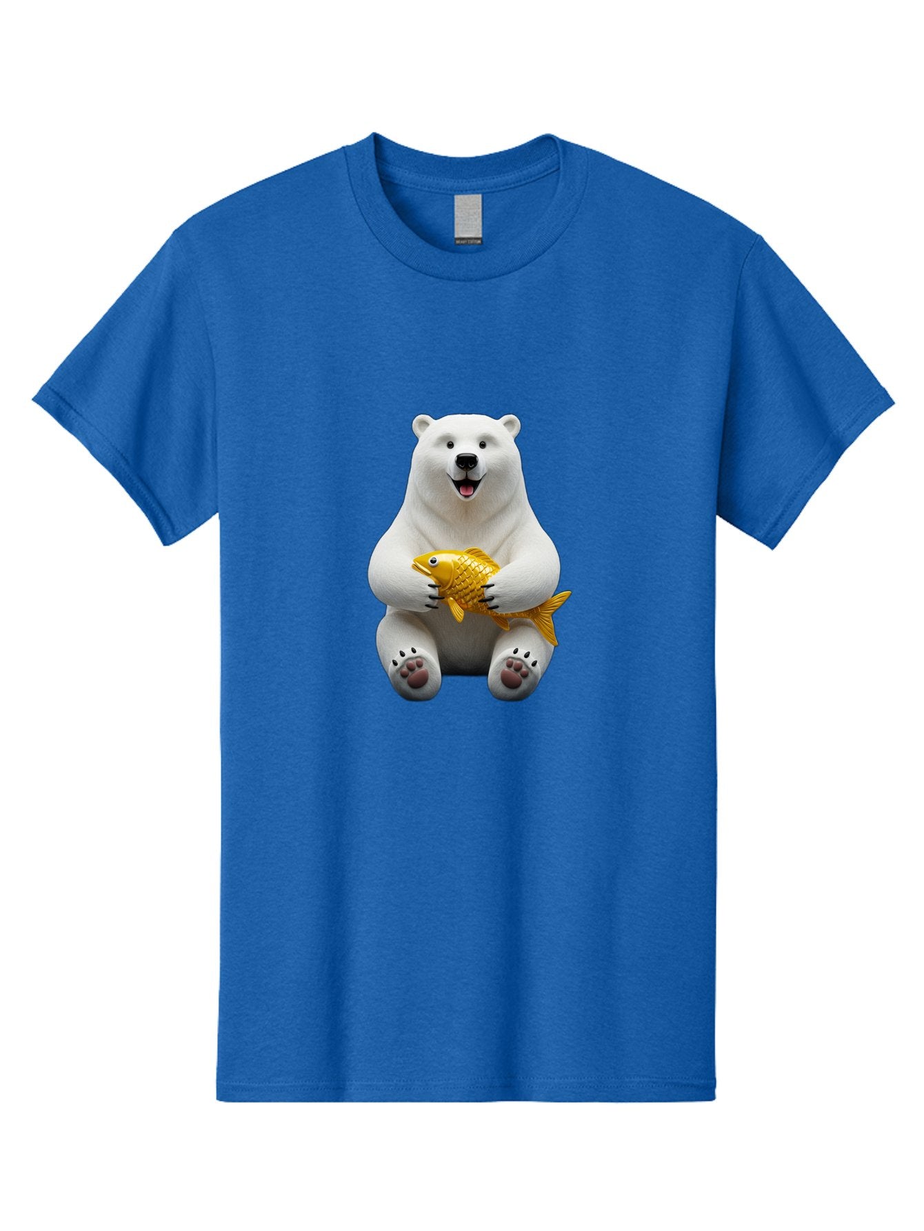 Polar-Bear-Holding-Goldfish Men'S Graphic Tee, 100% Cotton, Comfortable Casual Summer Wear, Machine Washable, Polar Bear Holding Golden Fish, Cute Bear, Happy Animal, Wildlife Scene, Cartoon Character, Playful Creature, 3D Illustration, Bae650 4