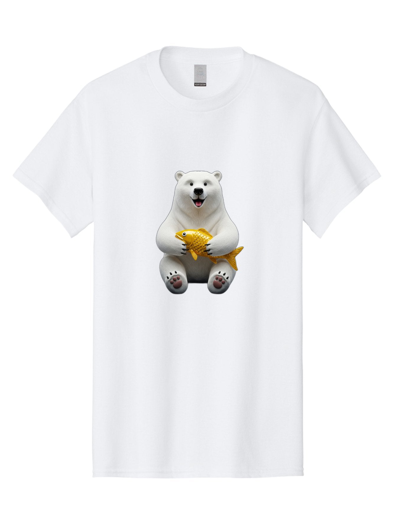 Polar-Bear-Holding-Goldfish Men'S Graphic Tee, 100% Cotton, Comfortable Casual Summer Wear, Machine Washable, Polar Bear Holding Golden Fish, Cute Bear, Happy Animal, Wildlife Scene, Cartoon Character, Playful Creature, 3D Illustration, Bae650 7
