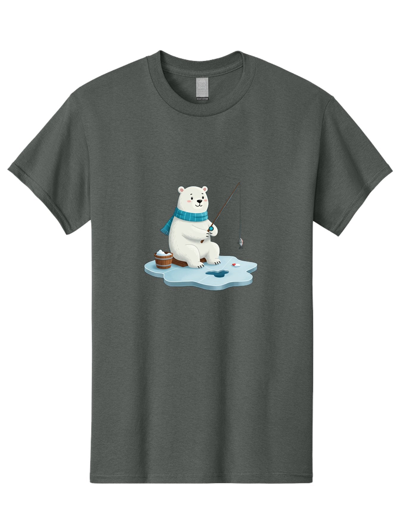 Polar-Bear-Ice-Fishing Men'S Graphic Tee, 100% Cotton, Comfortable Casual Summer Wear, Machine Washable, Polar Bear Ice Fishing, Cartoon Polar Bear, Fishing Rod, Winter Activity, Arctic Scene, Ice Hole, Fishing Bucket, Winter Fun, Bae651