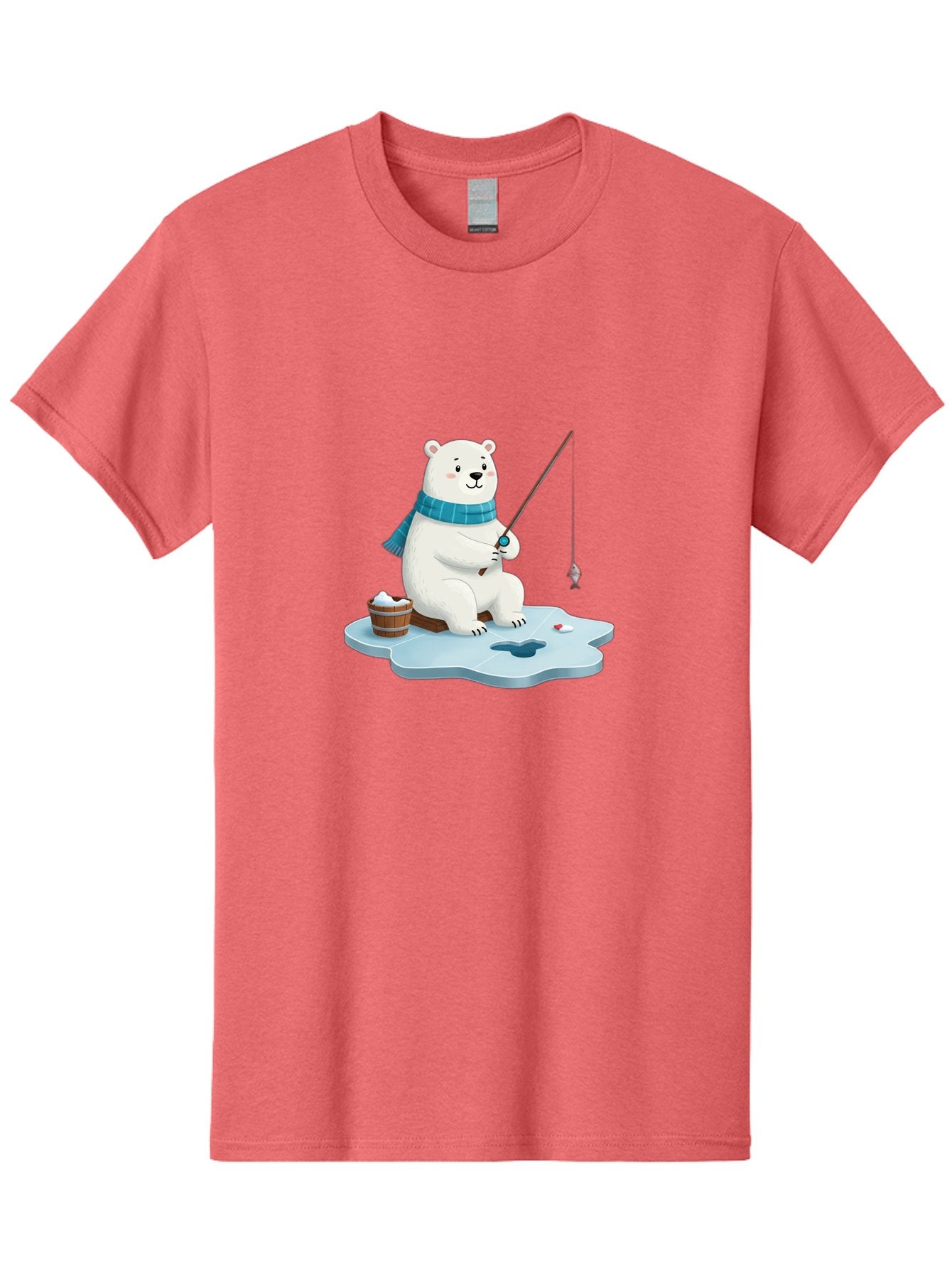 Polar-Bear-Ice-Fishing Men'S Graphic Tee, 100% Cotton, Comfortable Casual Summer Wear, Machine Washable, Polar Bear Ice Fishing, Cartoon Polar Bear, Fishing Rod, Winter Activity, Arctic Scene, Ice Hole, Fishing Bucket, Winter Fun, Bae651