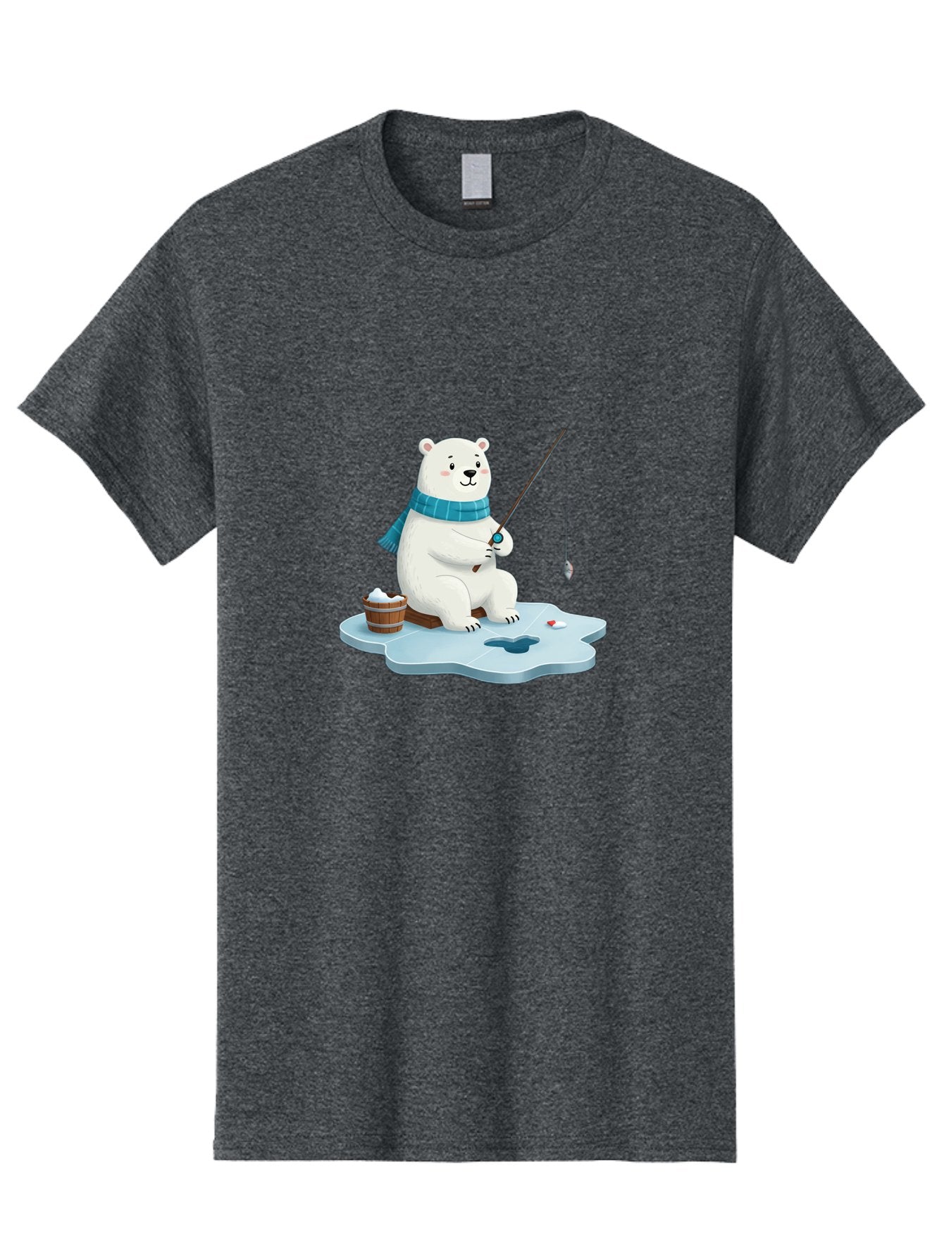 Polar-Bear-Ice-Fishing Men'S Graphic Tee, 100% Cotton, Comfortable Casual Summer Wear, Machine Washable, Polar Bear Ice Fishing, Cartoon Polar Bear, Fishing Rod, Winter Activity, Arctic Scene, Ice Hole, Fishing Bucket, Winter Fun, Bae651 5