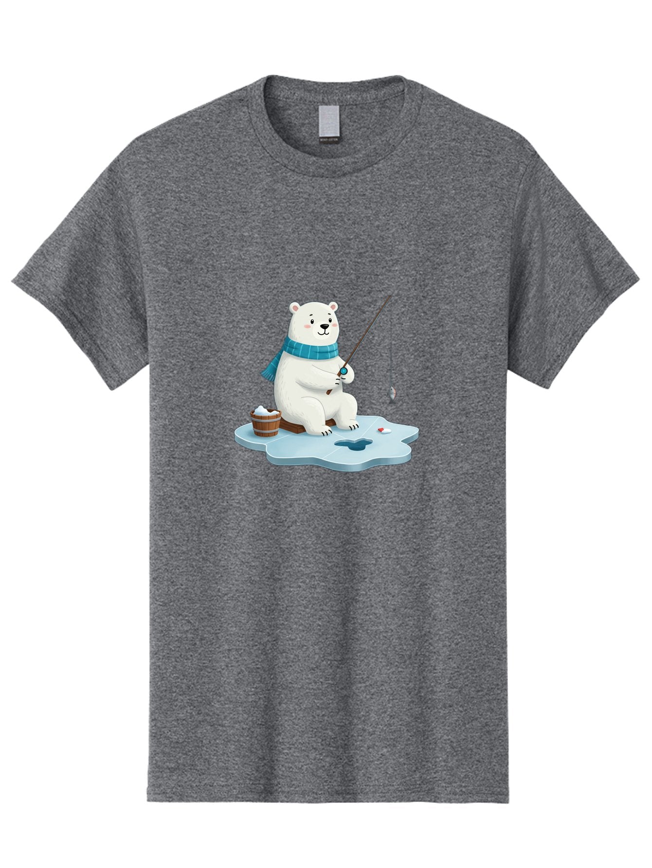 Polar-Bear-Ice-Fishing Men'S Graphic Tee, 100% Cotton, Comfortable Casual Summer Wear, Machine Washable, Polar Bear Ice Fishing, Cartoon Polar Bear, Fishing Rod, Winter Activity, Arctic Scene, Ice Hole, Fishing Bucket, Winter Fun, Bae651 12
