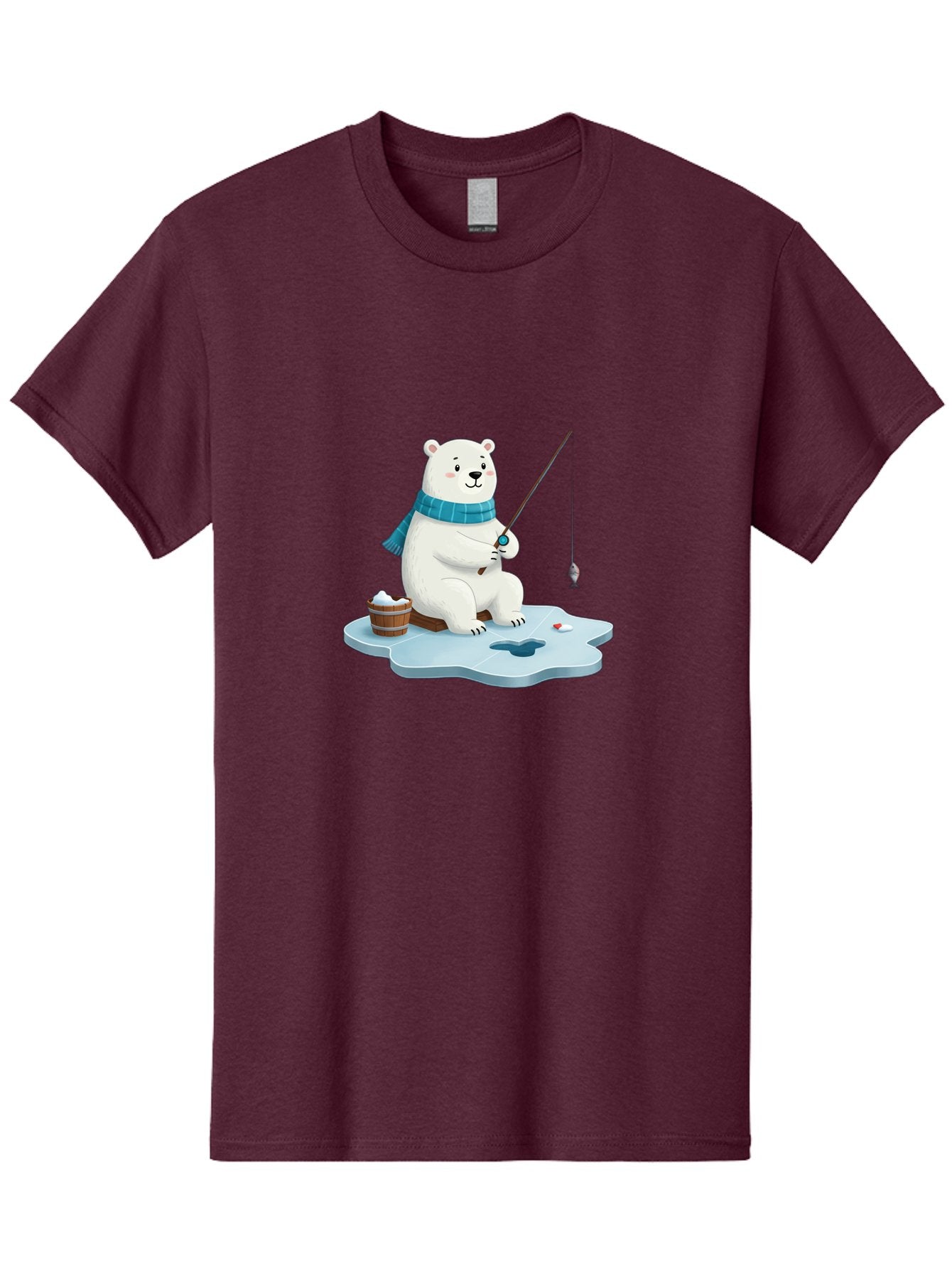 Polar-Bear-Ice-Fishing Men'S Graphic Tee, 100% Cotton, Comfortable Casual Summer Wear, Machine Washable, Polar Bear Ice Fishing, Cartoon Polar Bear, Fishing Rod, Winter Activity, Arctic Scene, Ice Hole, Fishing Bucket, Winter Fun, Bae651 15