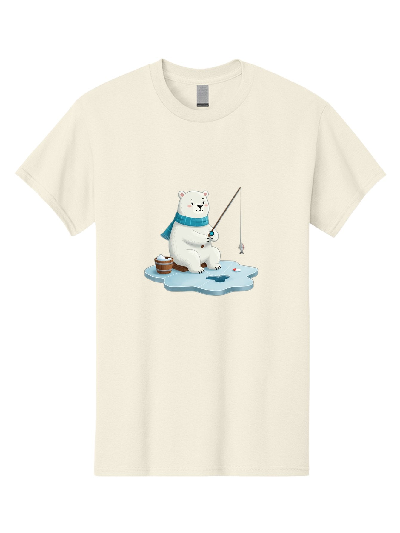 Polar-Bear-Ice-Fishing Men'S Graphic Tee, 100% Cotton, Comfortable Casual Summer Wear, Machine Washable, Polar Bear Ice Fishing, Cartoon Polar Bear, Fishing Rod, Winter Activity, Arctic Scene, Ice Hole, Fishing Bucket, Winter Fun, Bae651 6