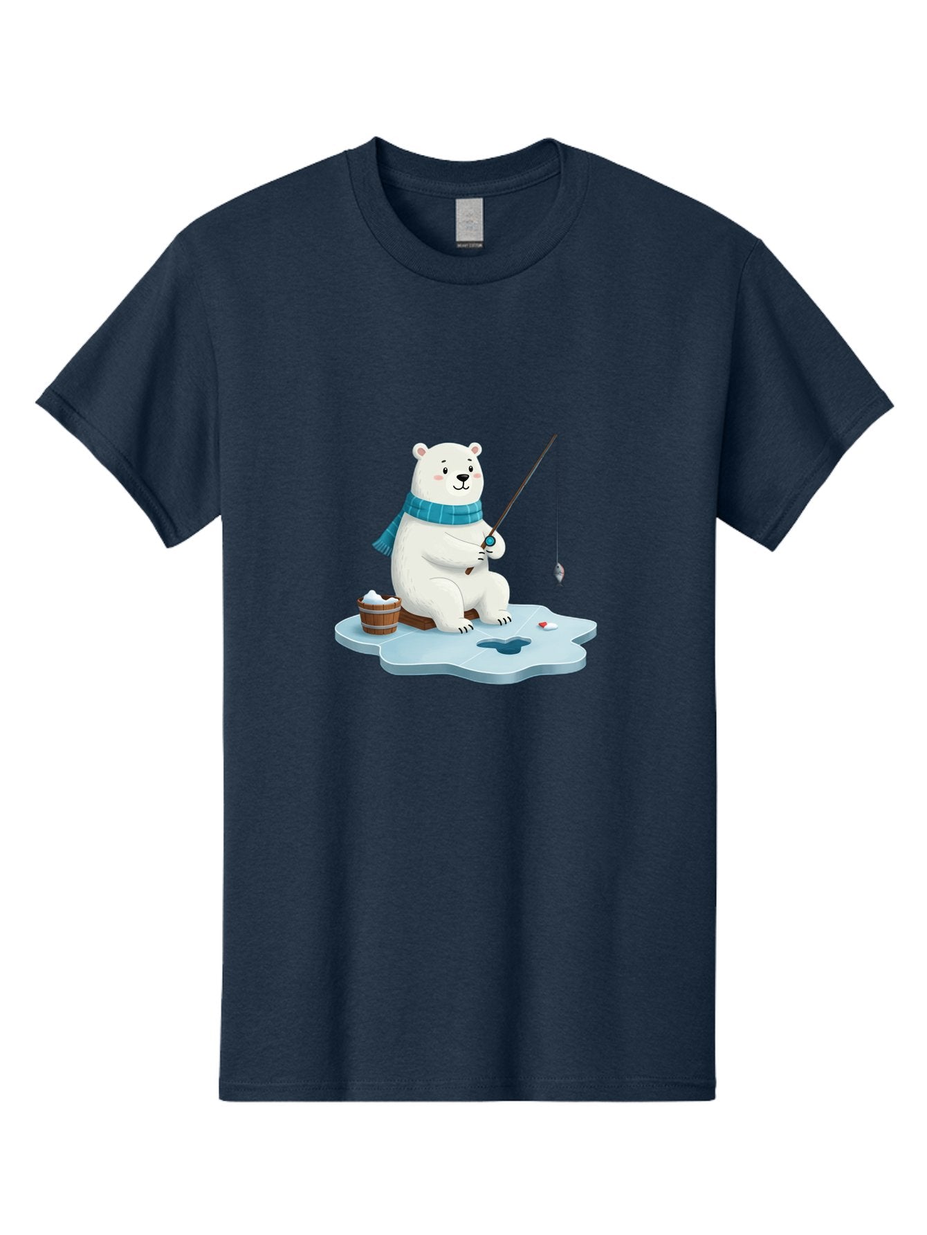 Polar-Bear-Ice-Fishing Men'S Graphic Tee, 100% Cotton, Comfortable Casual Summer Wear, Machine Washable, Polar Bear Ice Fishing, Cartoon Polar Bear, Fishing Rod, Winter Activity, Arctic Scene, Ice Hole, Fishing Bucket, Winter Fun, Bae651 8